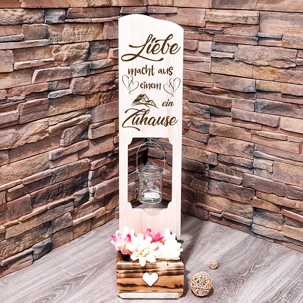Holzaufsteller Willkommensschild Eingangsschild mit Laterne