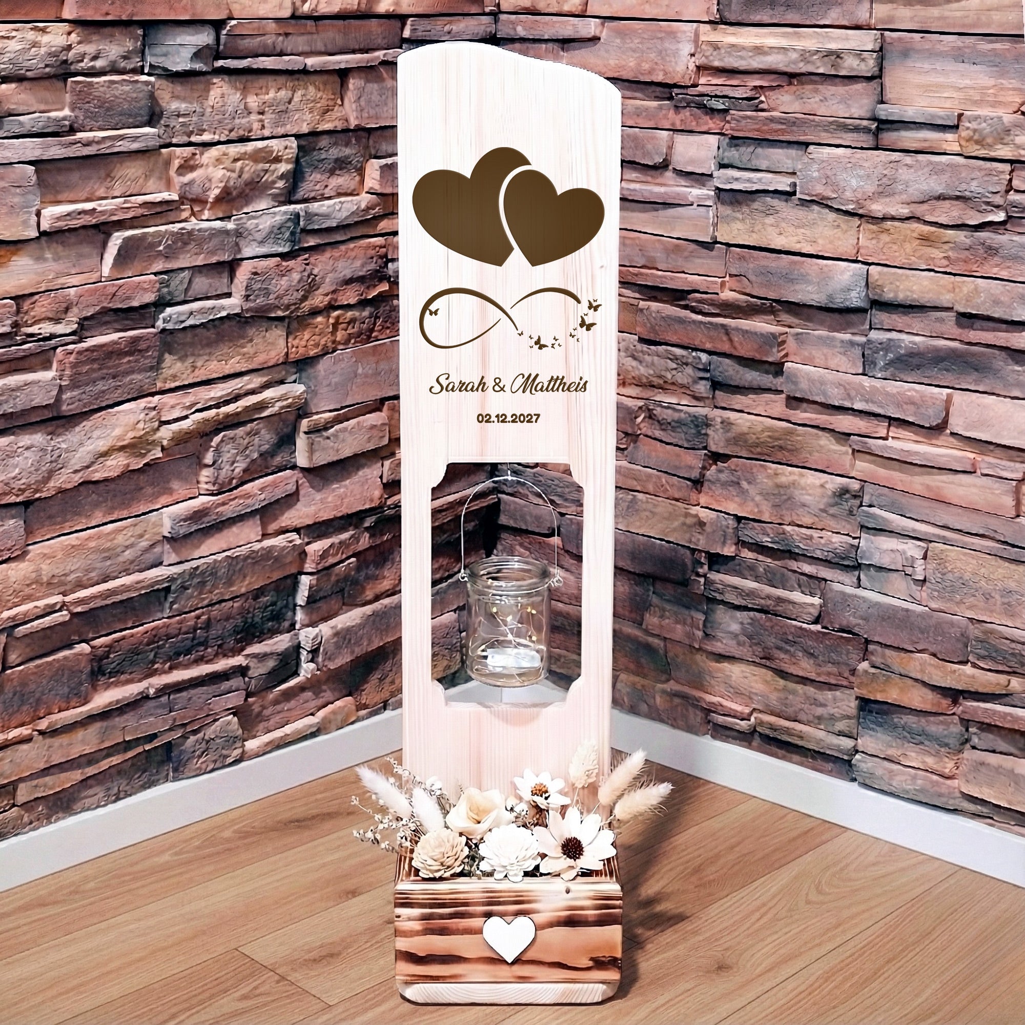 Holz Deko Schild – Doppelte Herzen | Personalisierbar