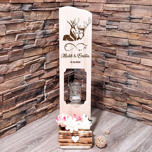 Holz Deko Schild – Hirschen-Hochzeit | Personalisierbar
