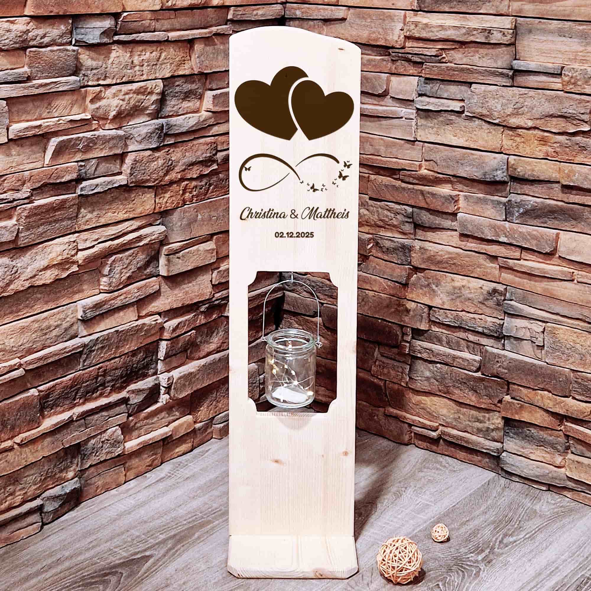 Holz Deko Schild – Doppelte Herzen | Personalisierbar