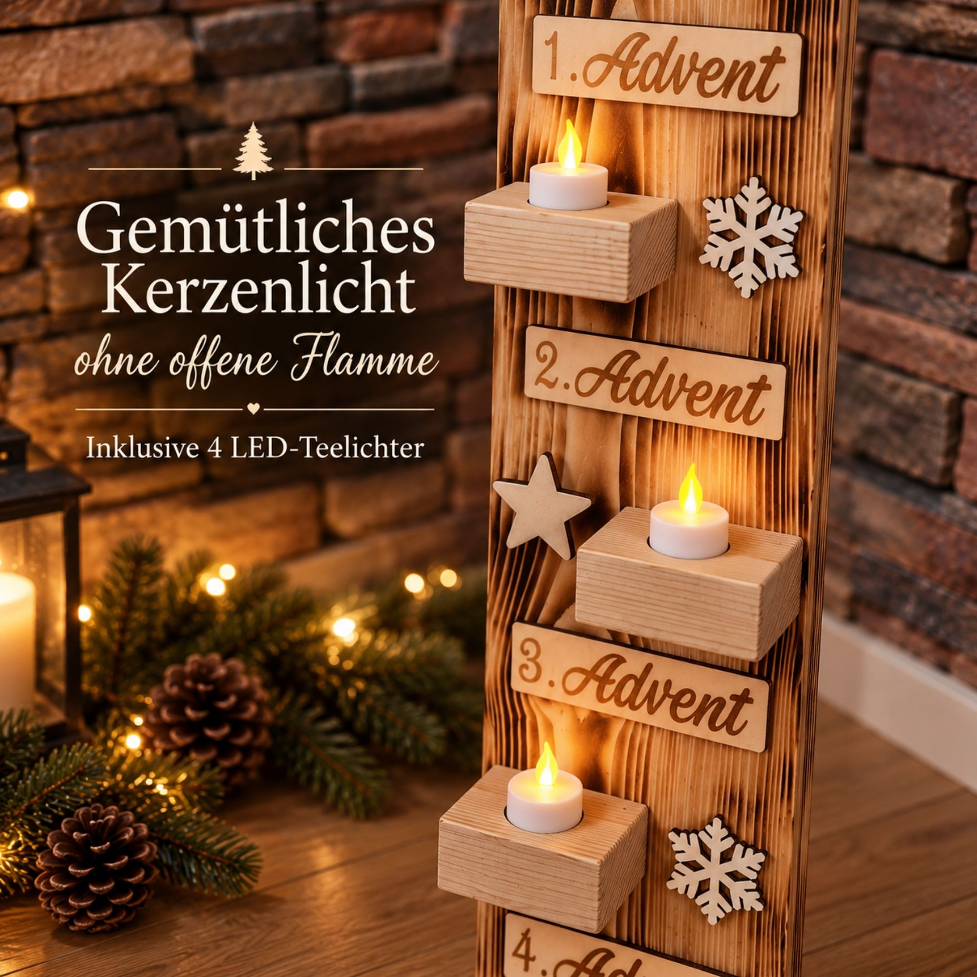 Adventsaufsteller aus Holz mit 4 LED-Kerzen – Limitierte Edition 2026