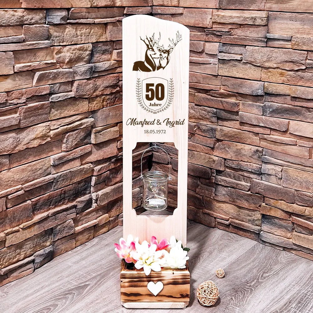 Goldene Hochzeit Holzschild Hochzeitsgeschenk personalisiert mit Namen und Datum