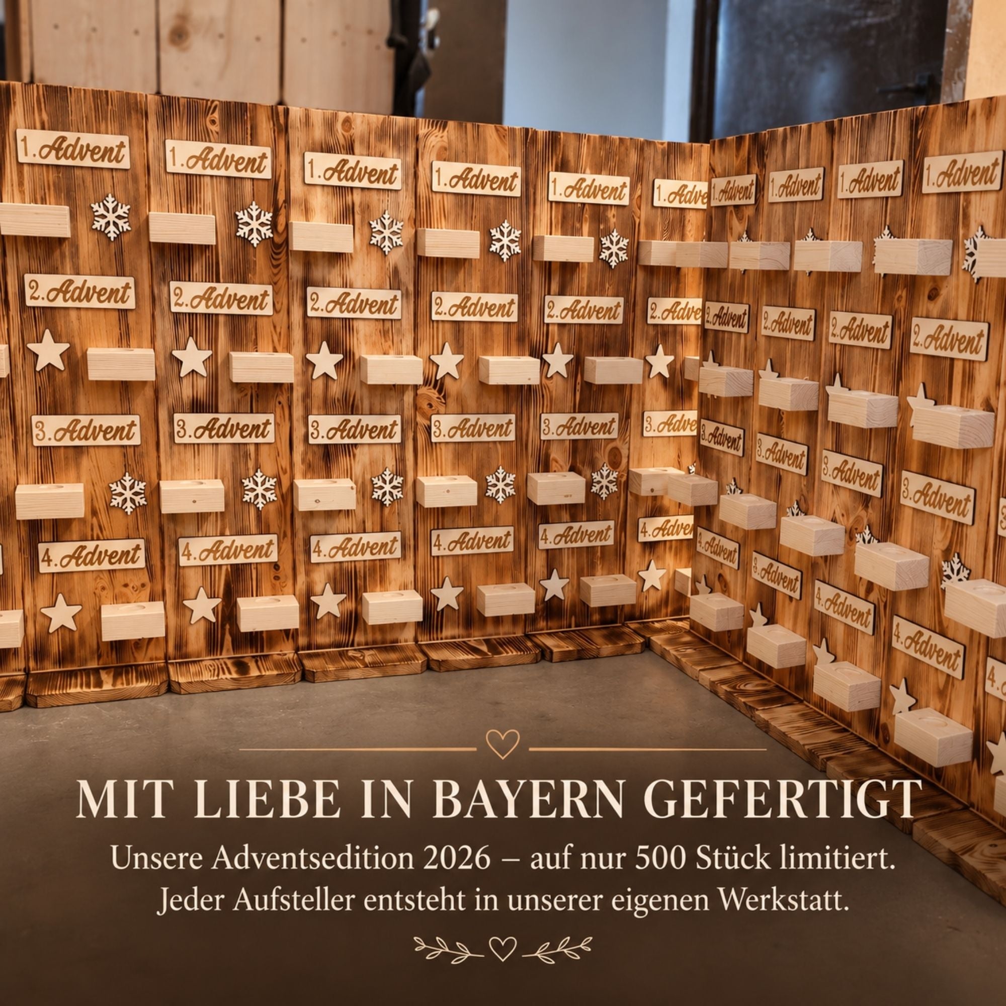 Adventsaufsteller aus Holz mit 4 LED-Kerzen – Limitierte Edition 2026