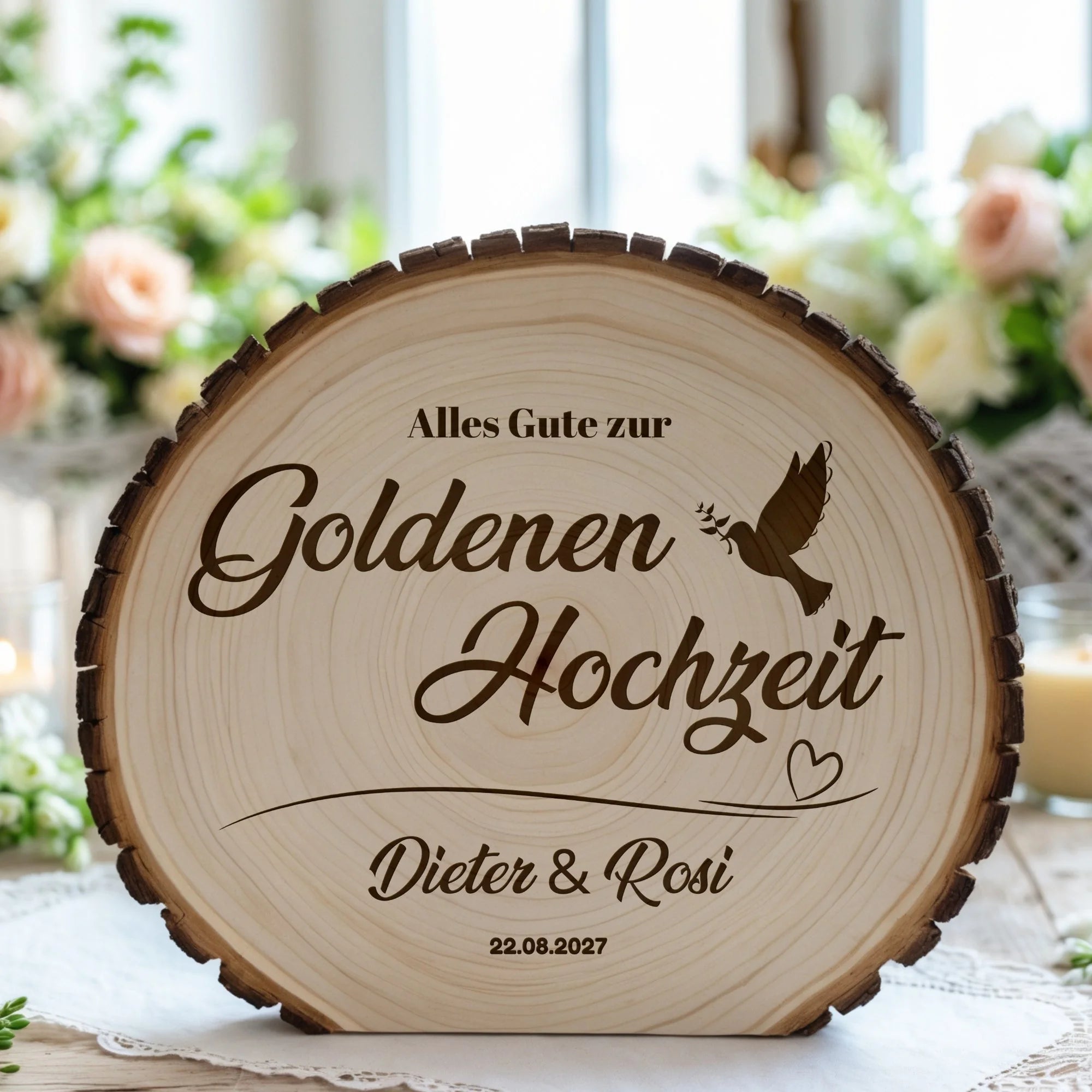 Baumscheibe – Personalisiert mit Namen & Datum – Alles Gute zur Goldenen Hochzeit