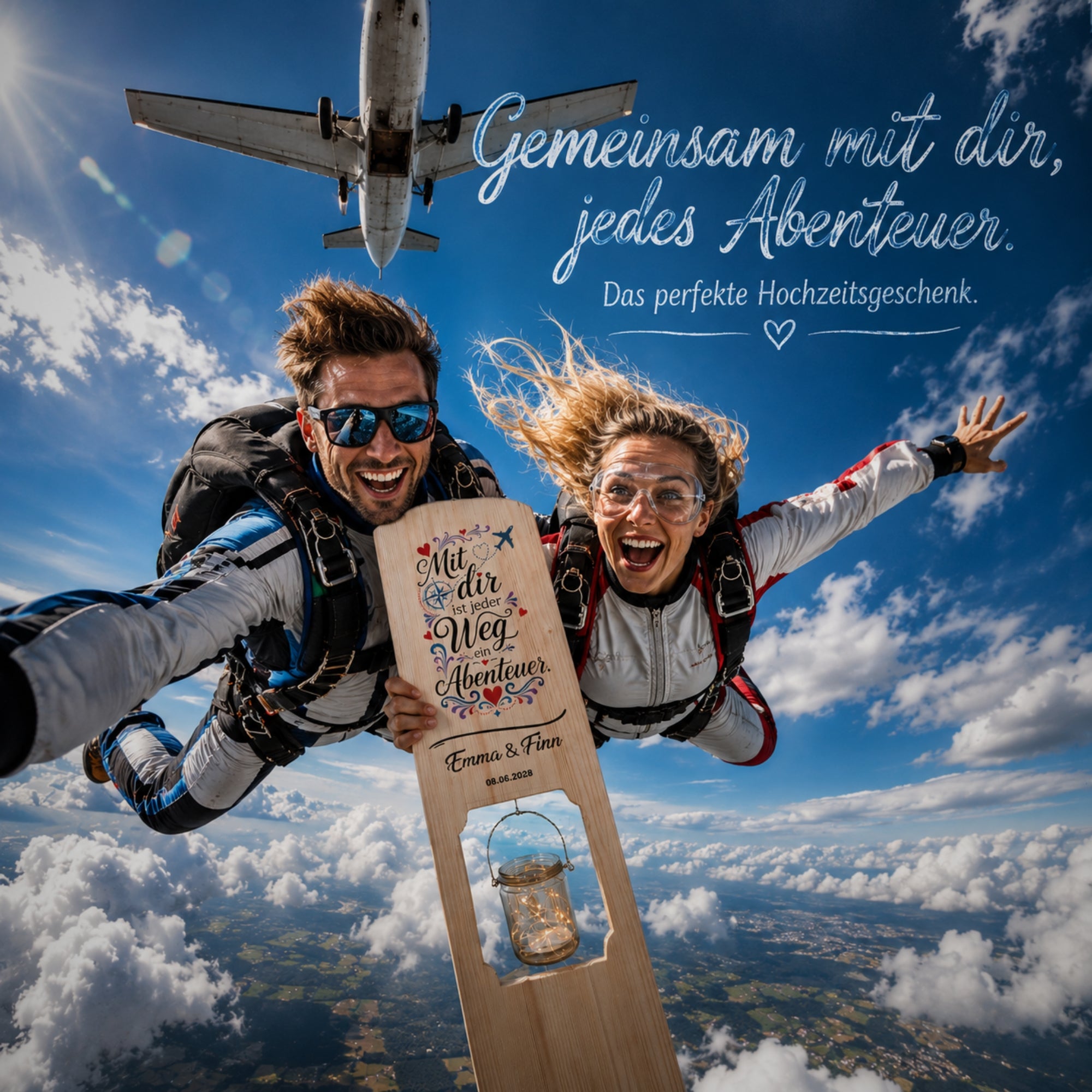 Holz Deko Schild – Mit dir ist jeder Weg ein Abenteuer – Farbig personalisiert mit Namen & Datum