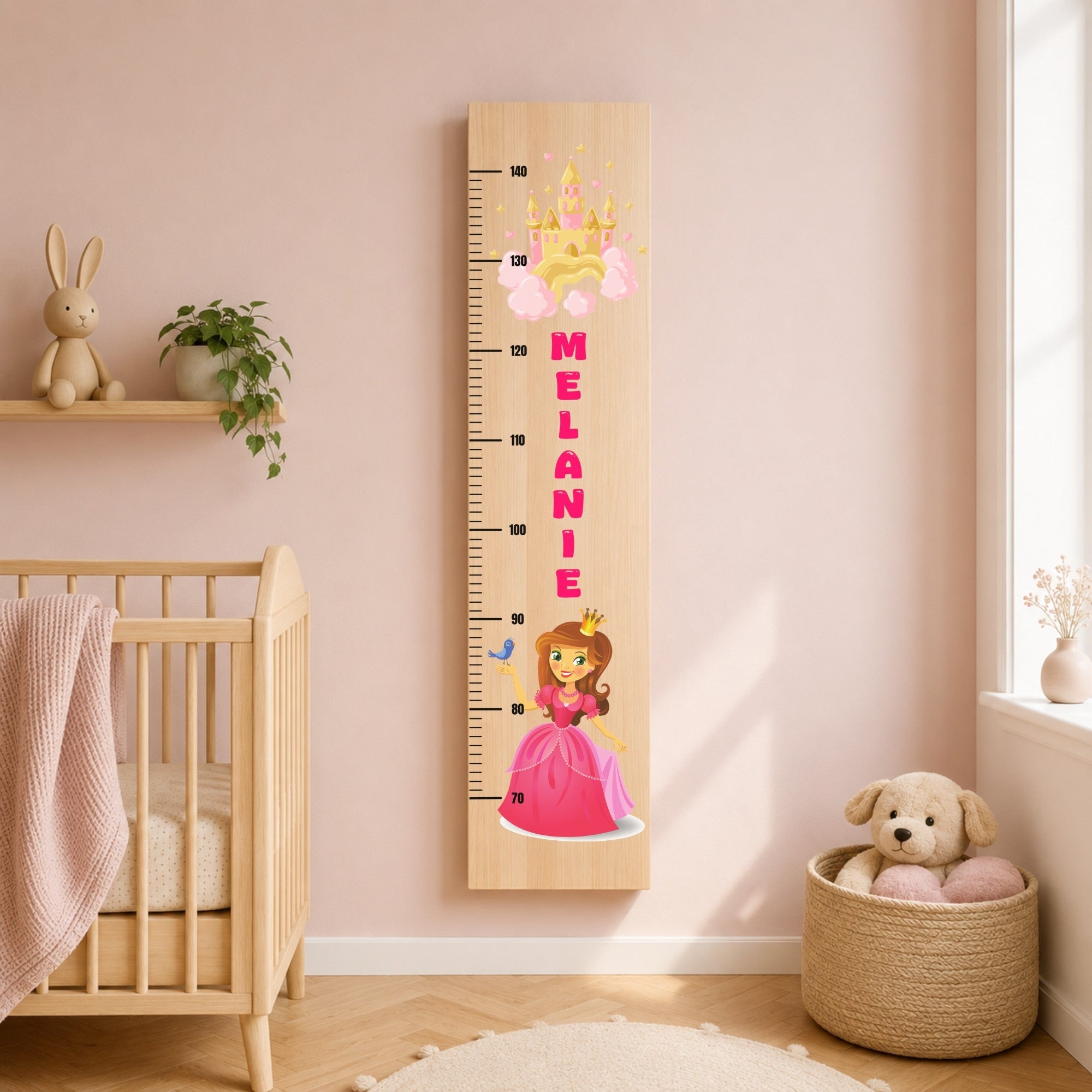 Kindermesslatte aus Holz – Prinzessin – Personalisierte Messlatte für Mädchen – Farbig bedruckt
