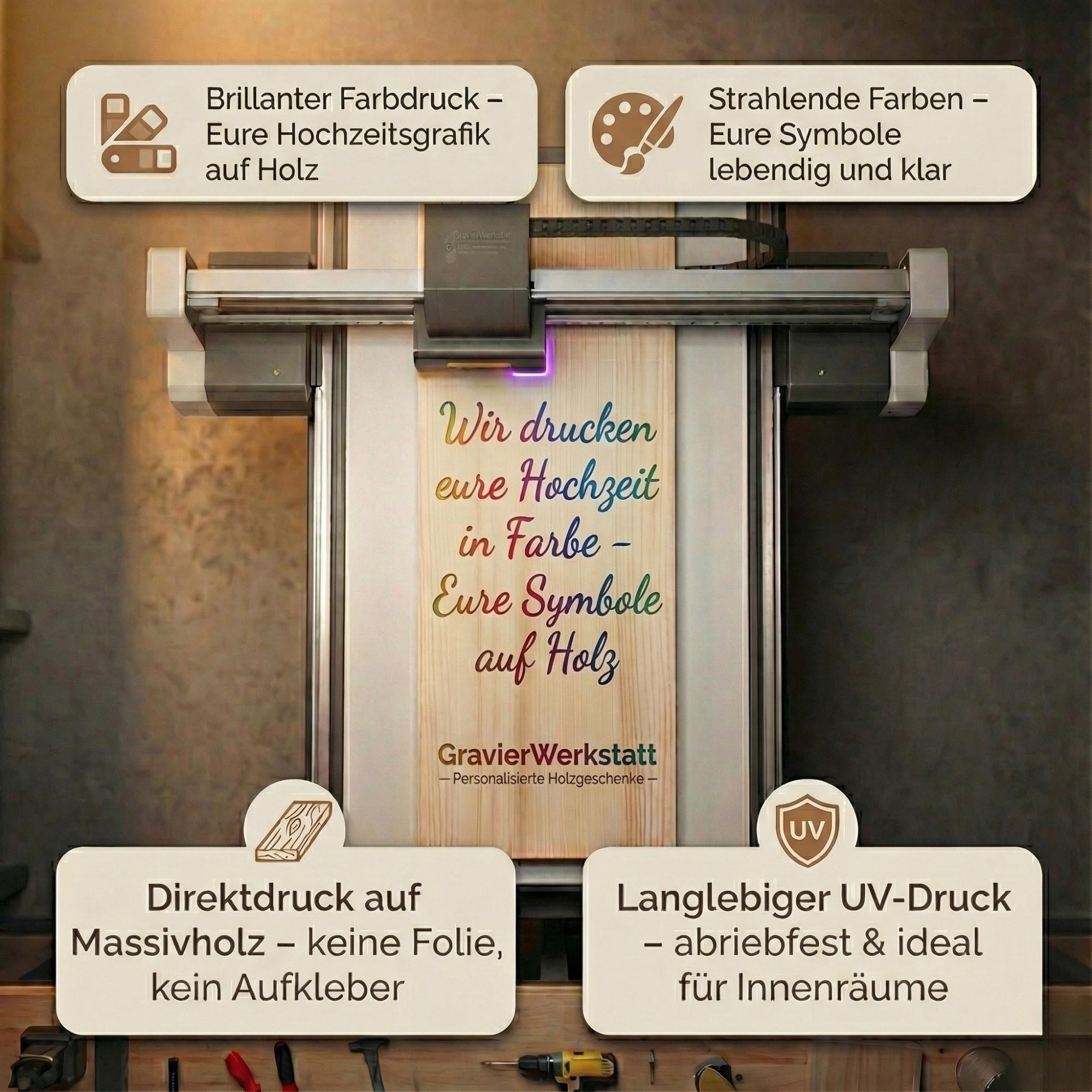 Holz Deko Schild – Unsere Liebe ist wie ein Baum – Farbig personalisiert mit Namen & Datum