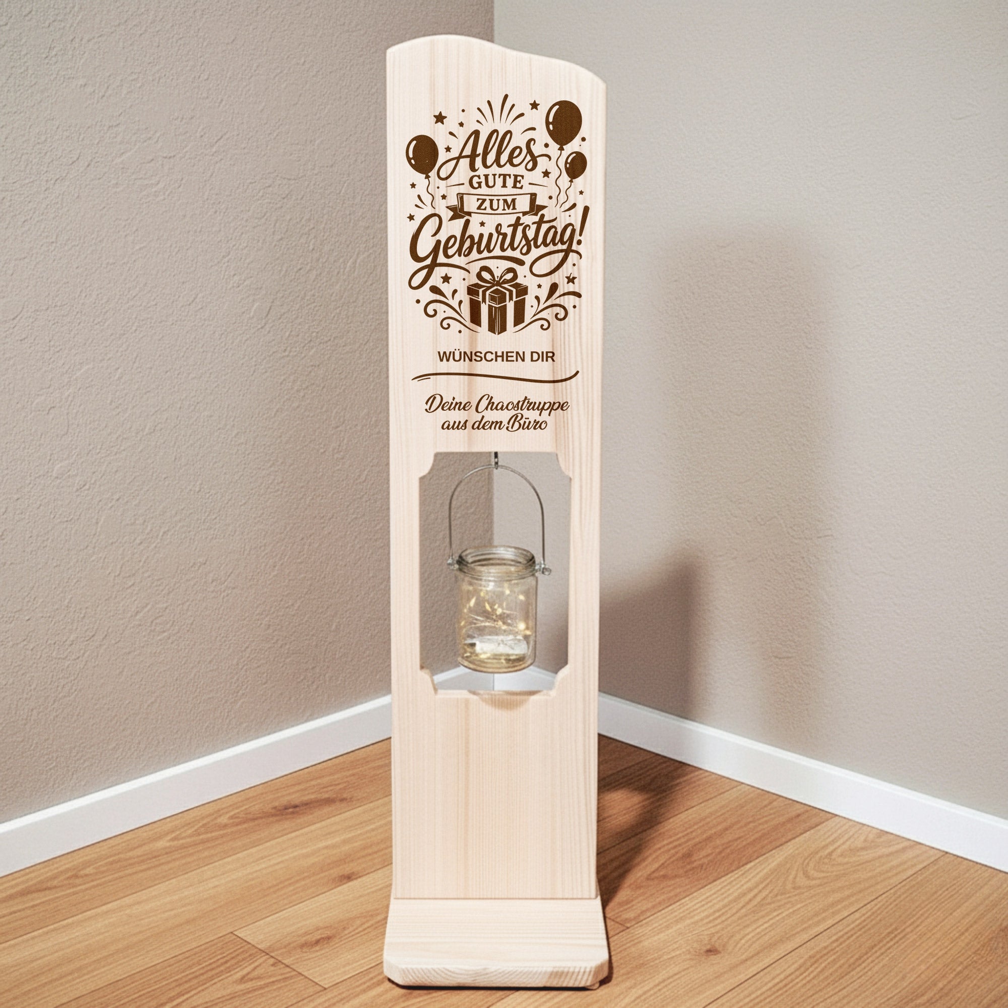 Holz Deko Schild – Geburtstagsgeschenk personalisiert – Alles Gute zum Geburtstag – Lasergravur mit Wunschtext & LED-Glas