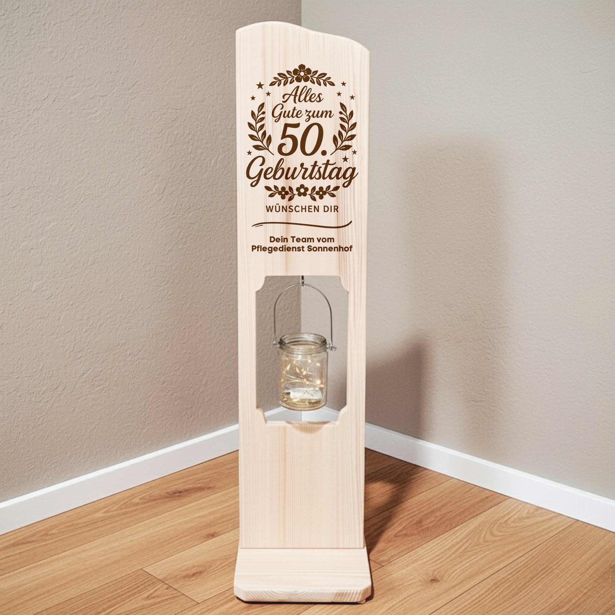 Geschenk zum runden Geburtstag personalisiert – Holzaufsteller mit Gravur & LED-Licht, Jubiläum Deko aus Holz, 40 50 60