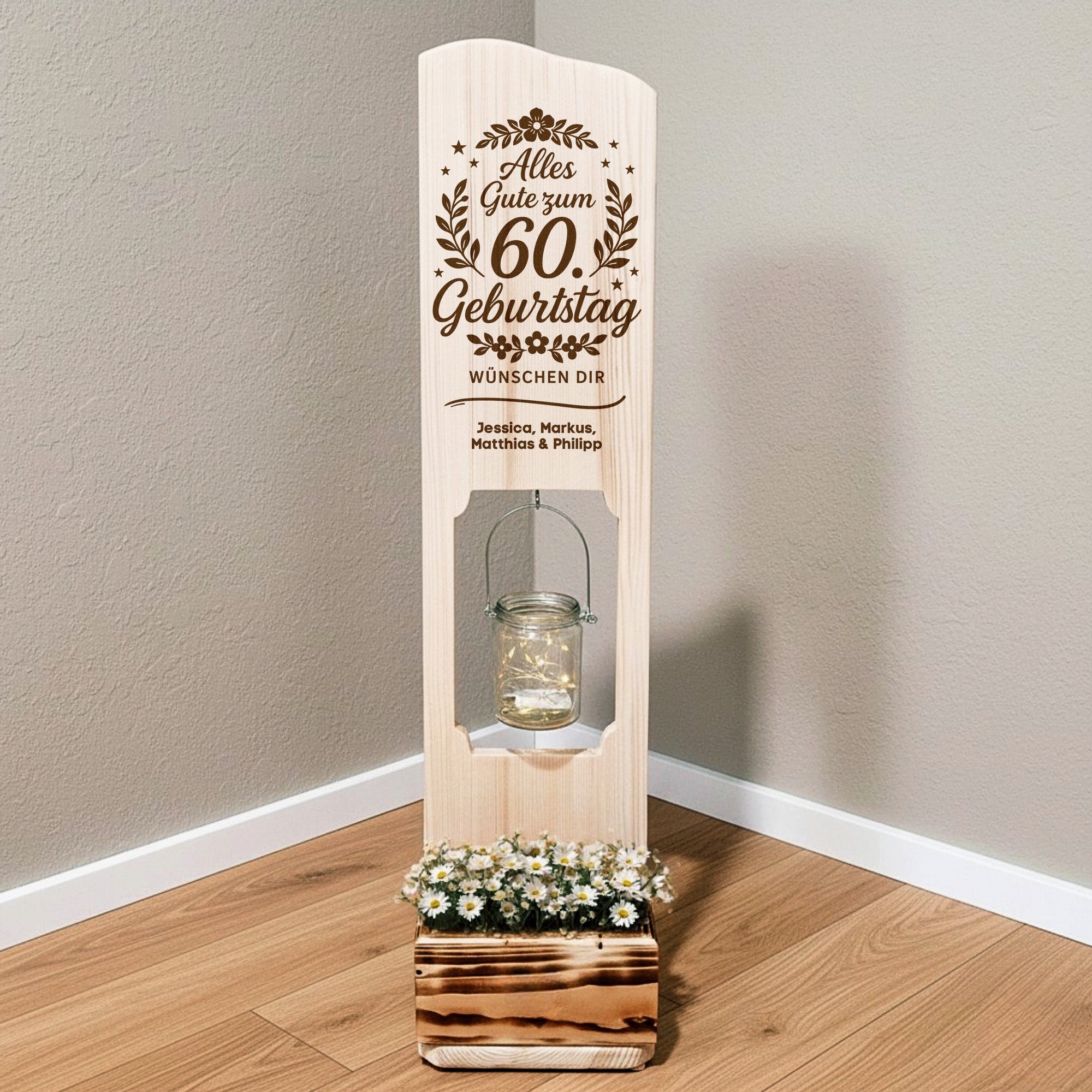 Geschenk zum runden Geburtstag personalisiert – Holzaufsteller mit Gravur & LED-Licht, Jubiläum Deko aus Holz, 40 50 60