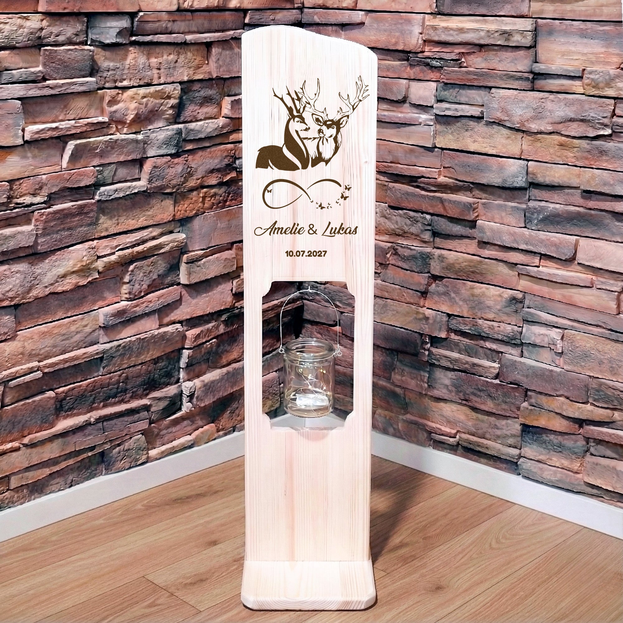 Holz Deko Schild – Hirschen-Hochzeit | Personalisierbar