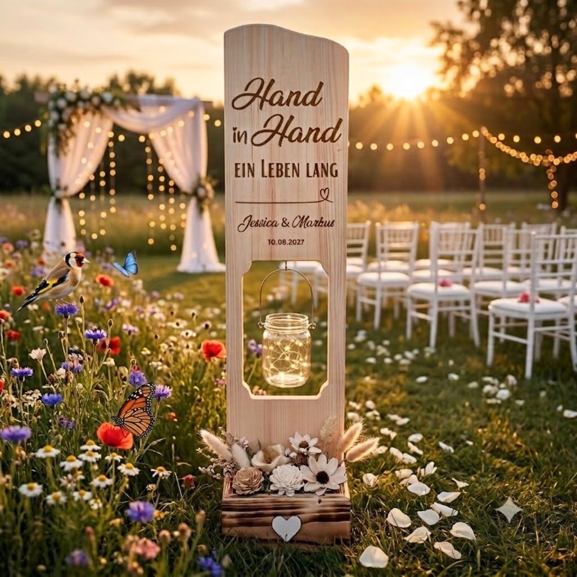 Holz Deko Schild – Hand in Hand | Personalisierbar