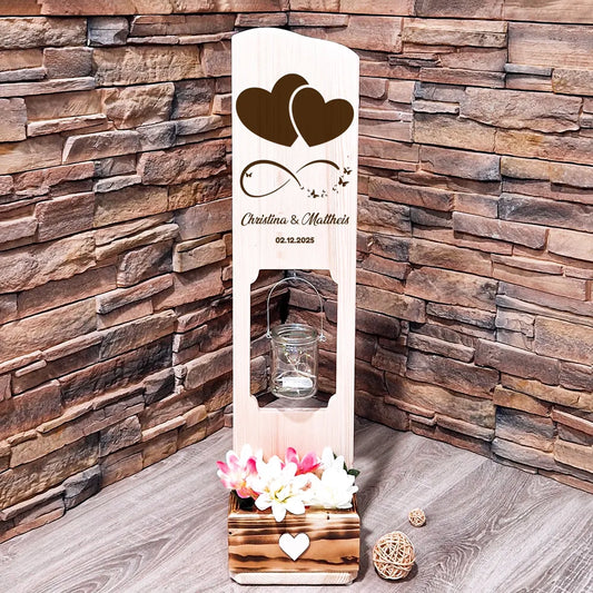 Holz Deko Schild – Doppelte Herzen | Personalisierbar