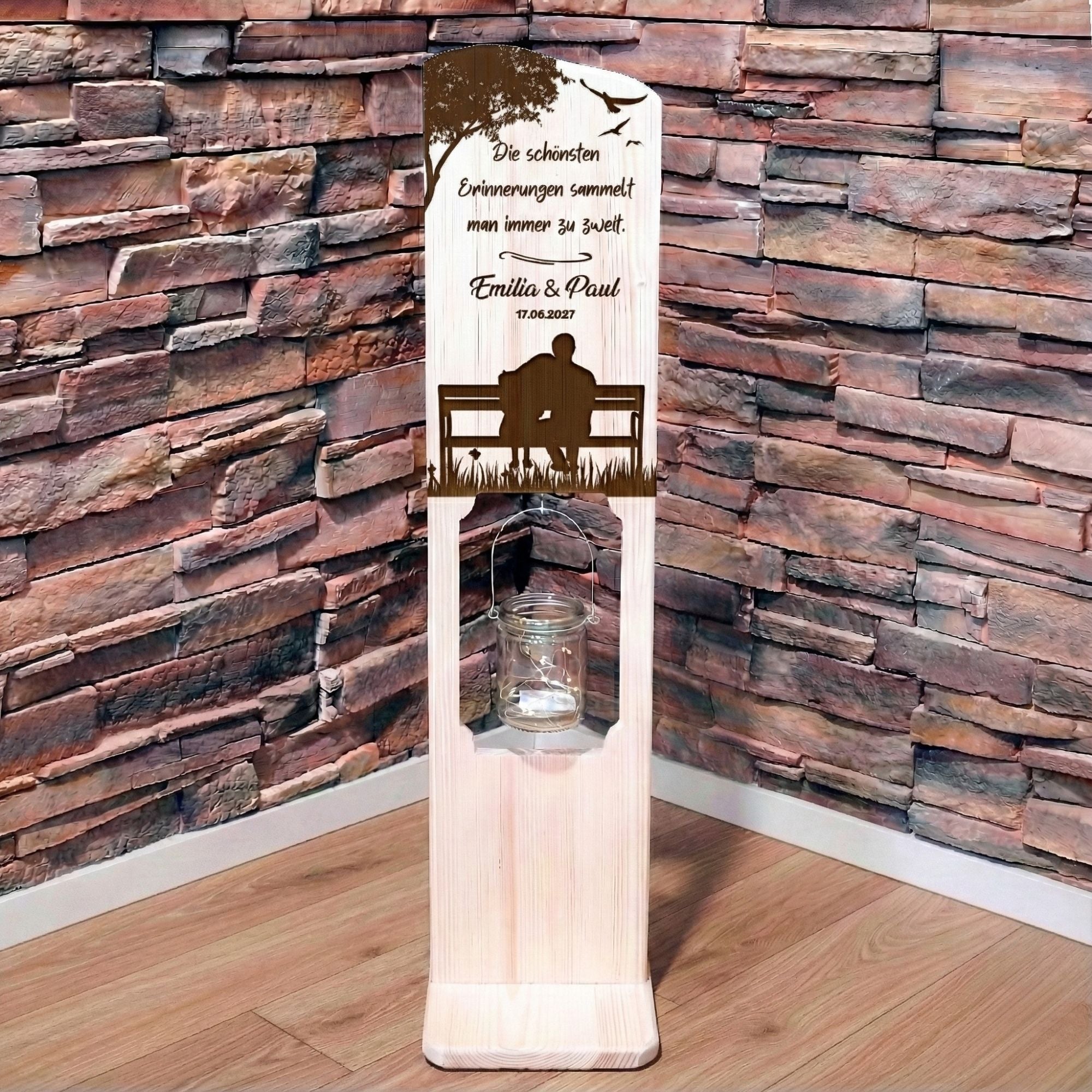 Holz Deko Schild – Pärchen auf der Bank | Personalisierbar