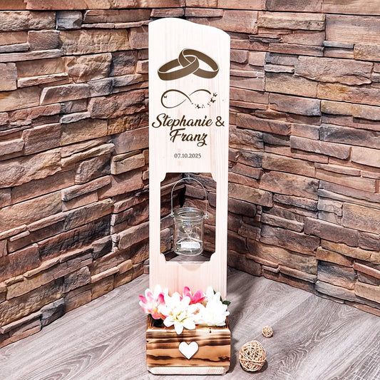 Holz Deko Schild – Zwei Ringe | Personalisierbar