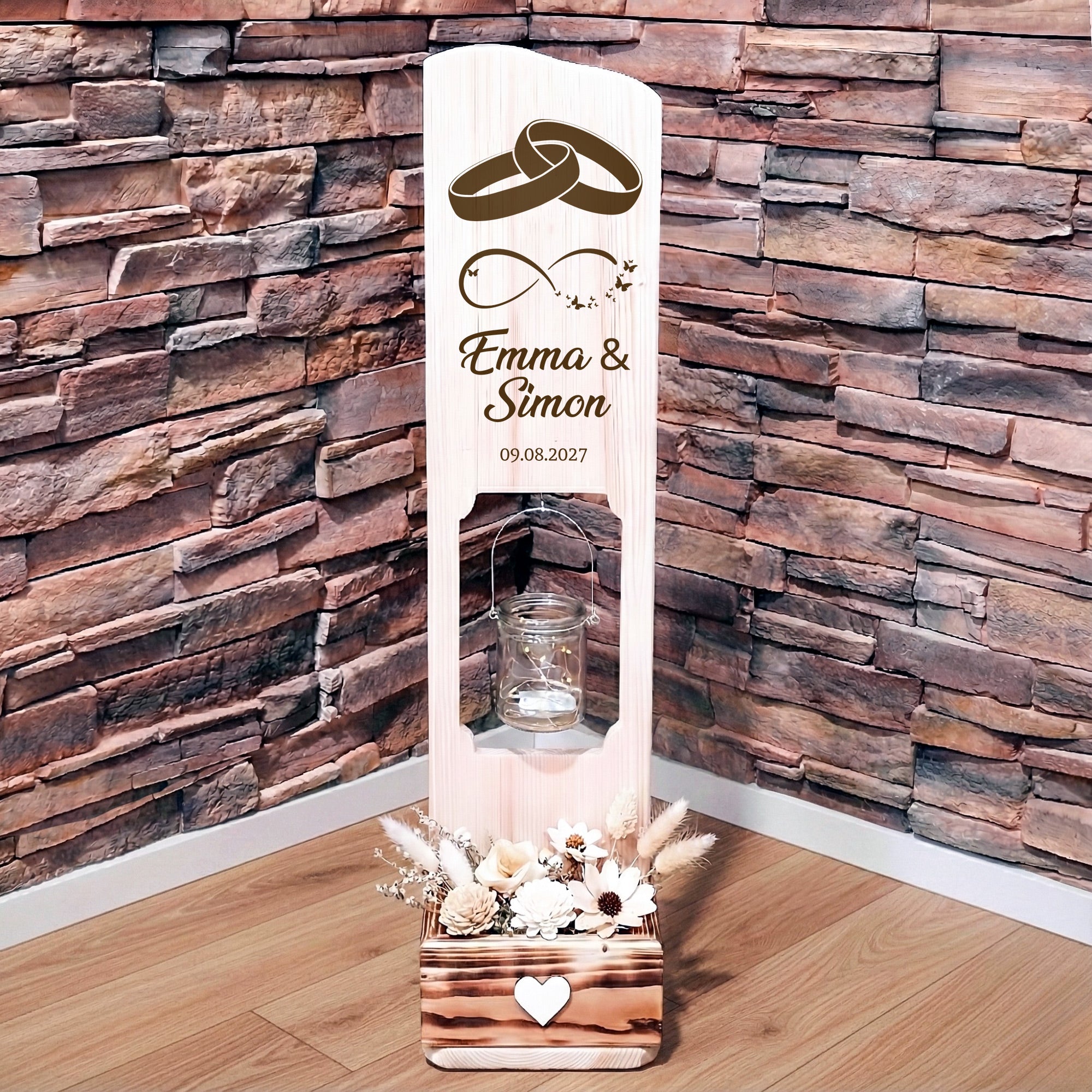 Holz Deko Schild – Zwei Ringe | Personalisierbar