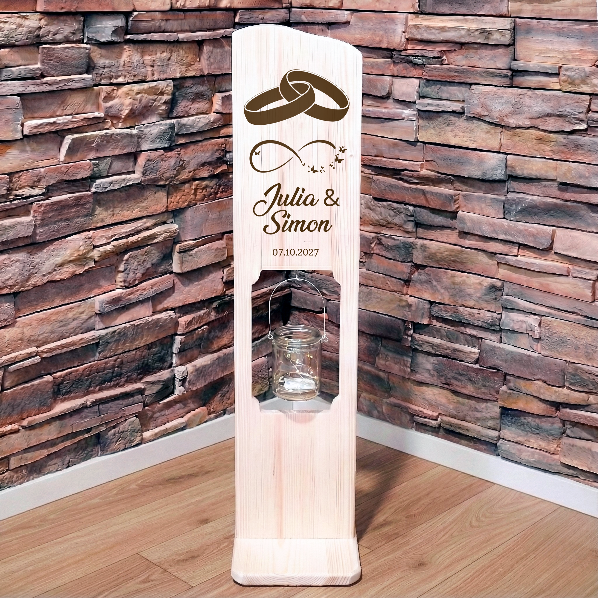 Holz Deko Schild – Zwei Ringe | Personalisierbar