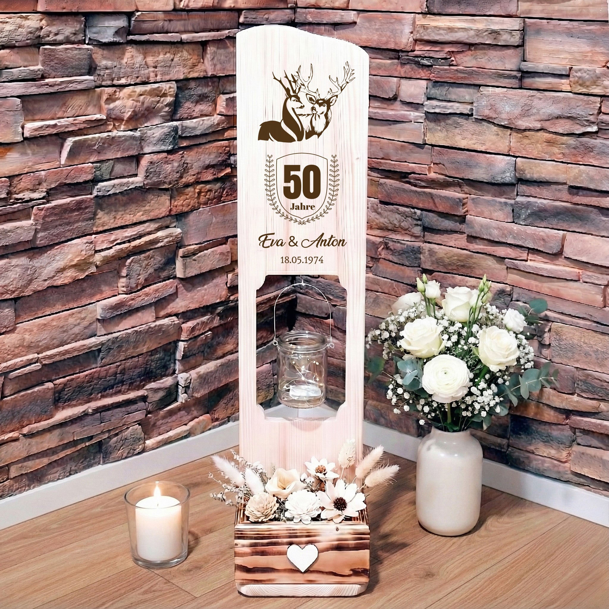 Goldene Hochzeit Holzschild Hochzeitsgeschenk personalisiert mit Namen und Datum