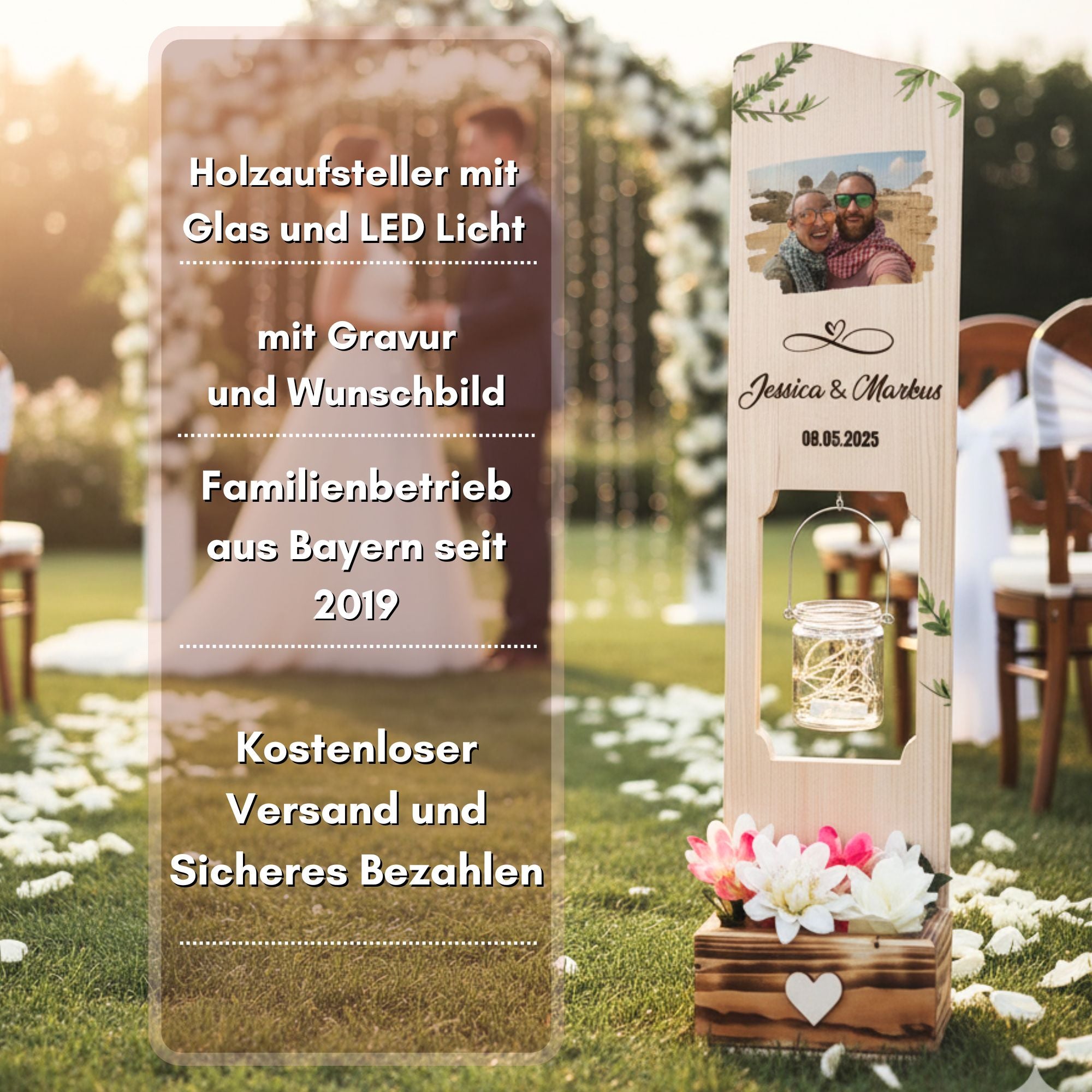 Holz Deko Schild – Personalisiertes Hochzeitsgeschenk mit Namen, Datum & Foto