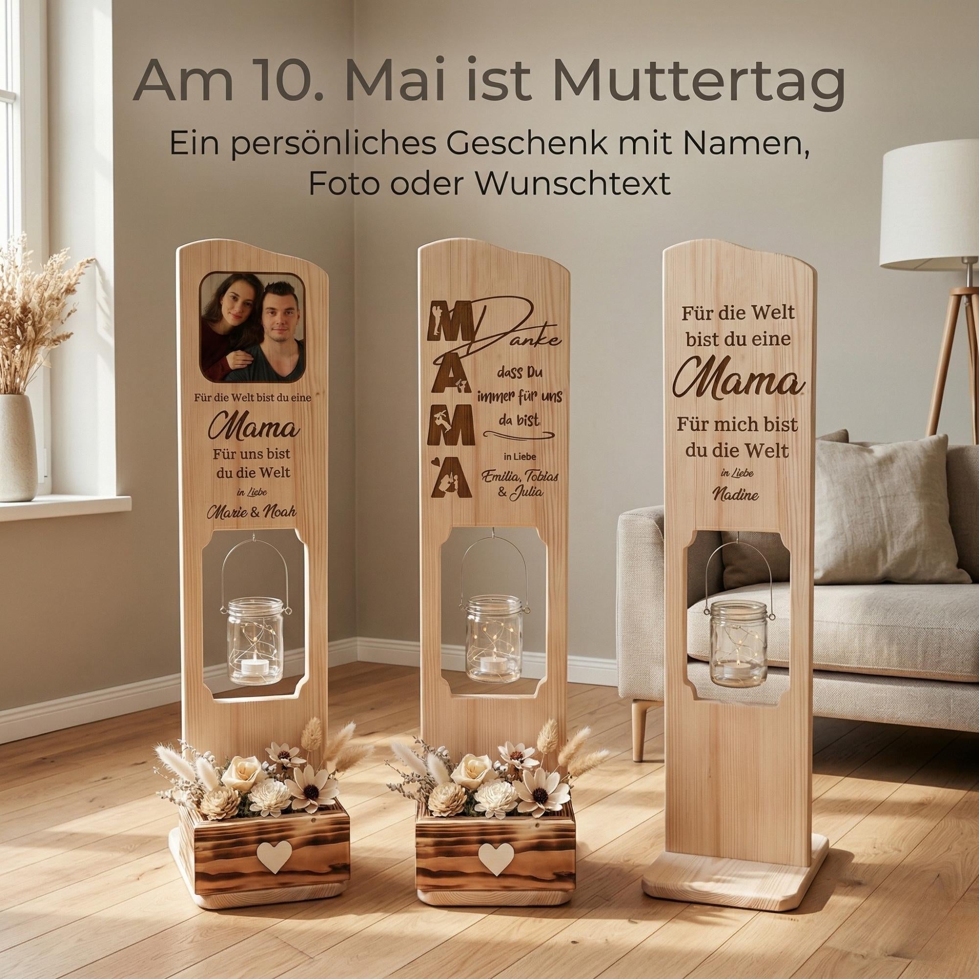 Holz Deko Schild – personalisiertes Geschenk für Mama mit Namen der Kinder & Foto