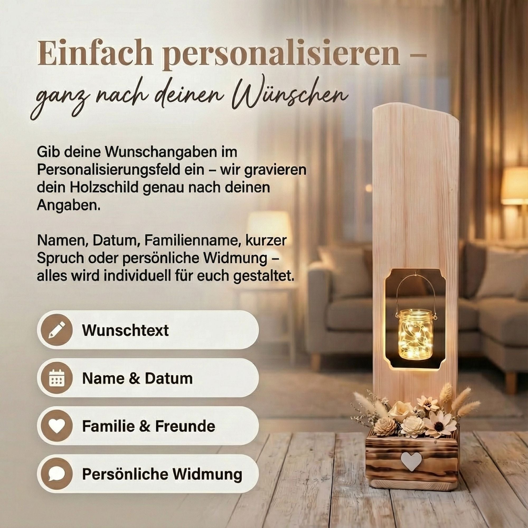 Holz Deko Schild – Personalisiertes Hochzeitsgeschenk mit Namen, Datum & Foto
