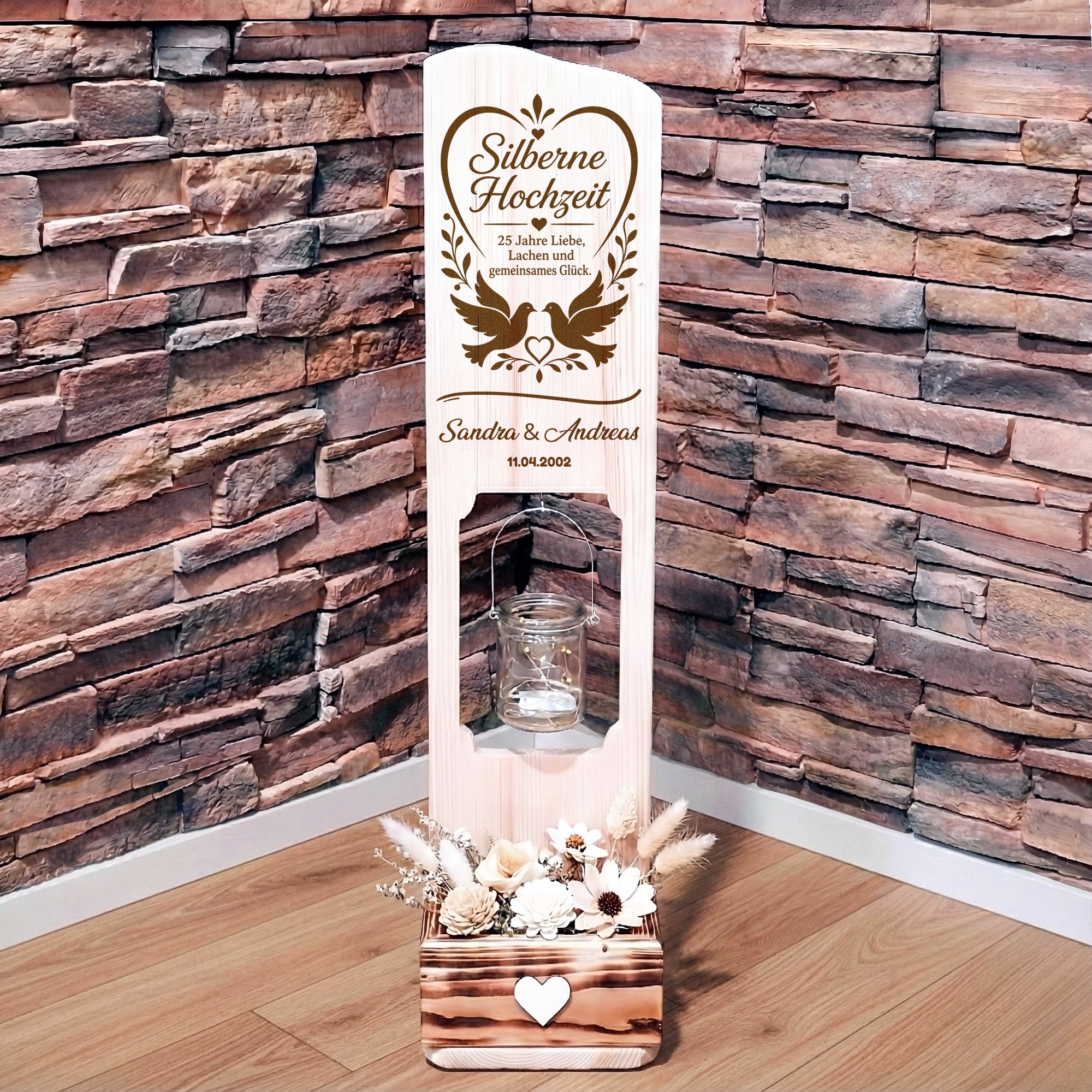 Holz Deko Schild – Silberhochzeit personalisiert – 25 Jahre Liebe mit Namen & Datum – Lasergravur