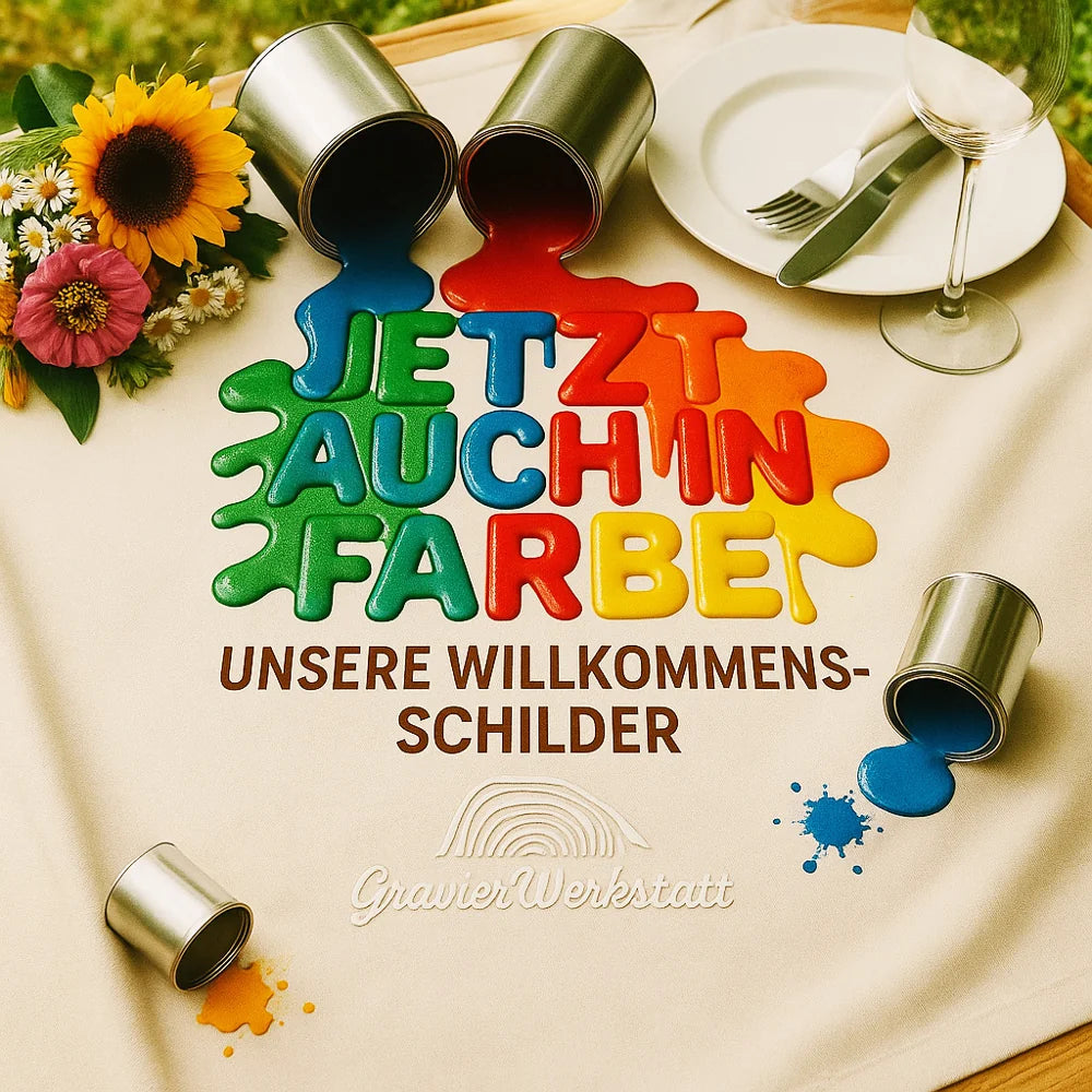 Holz Deko Schild - Willkommen Zuhause in Farbe