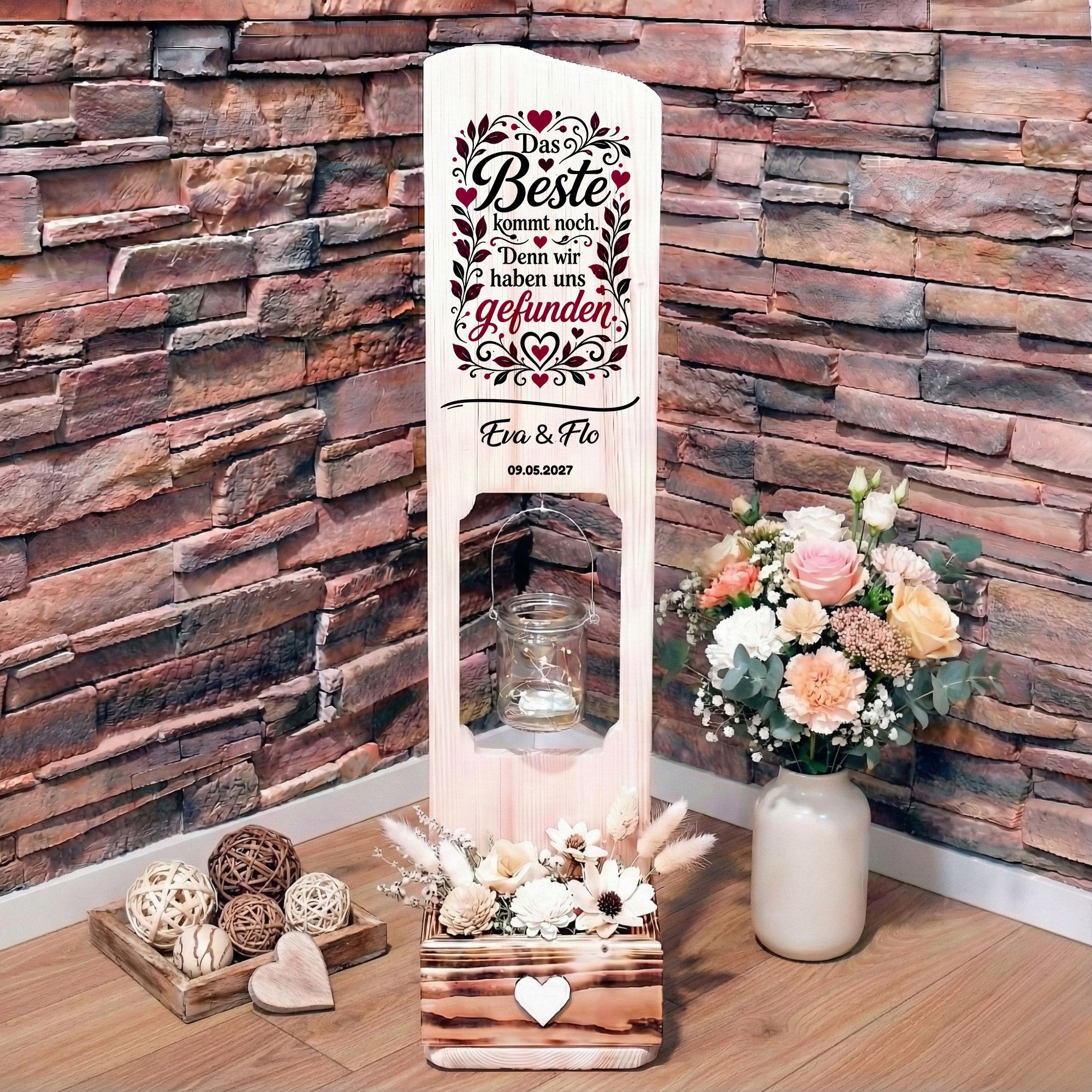 Holz Deko Schild Hochzeit farbig personalisiert – Das Beste kommt noch