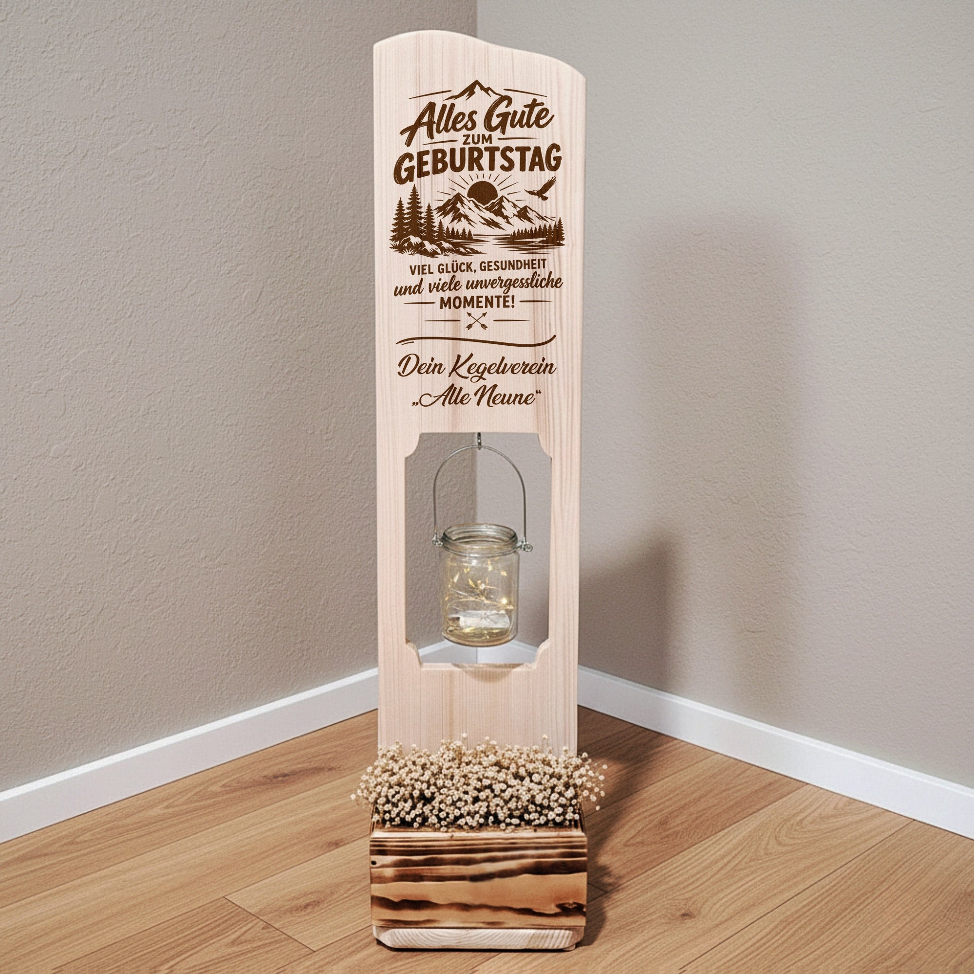 Holz Deko Schild – Alles Gute zum Geburtstag – Personalisiertes Geburtstagsgeschenk mit Wunschtext – Lasergravur