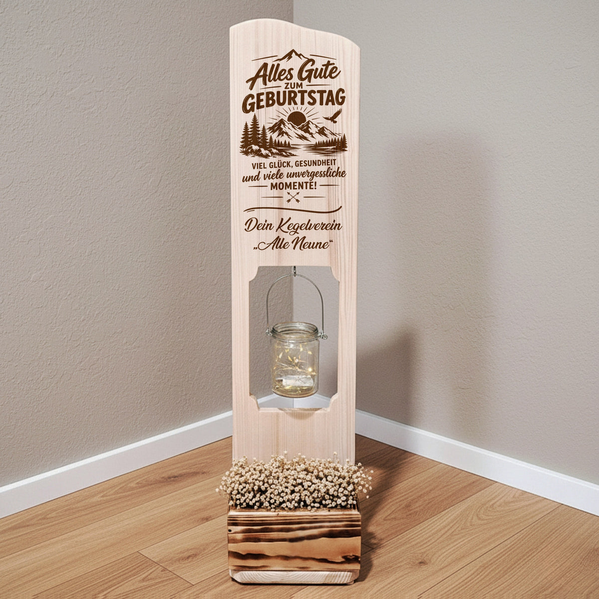 Holz Deko Schild – Alles Gute zum Geburtstag – Personalisiertes Geburtstagsgeschenk mit Wunschtext – Lasergravur