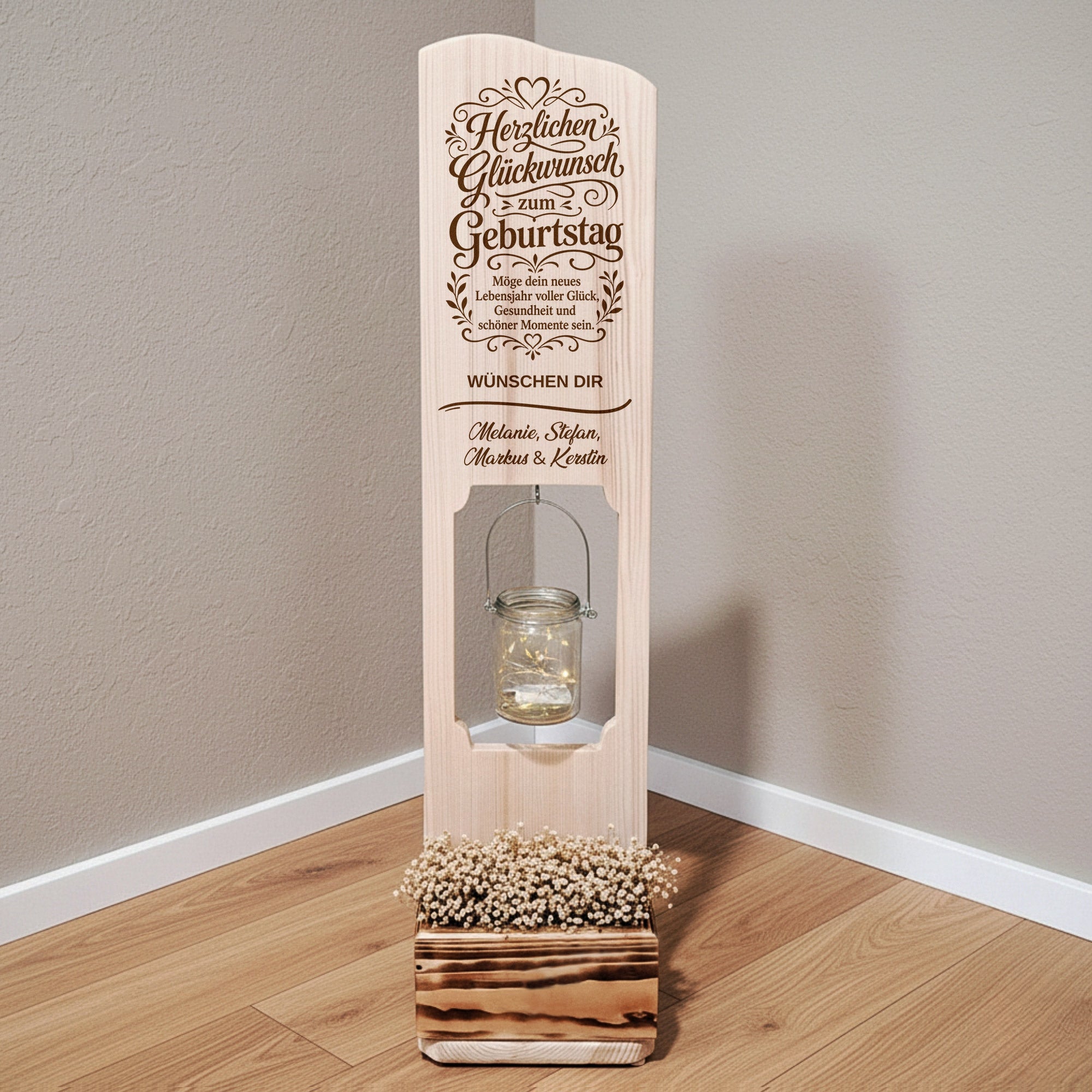 Holz Deko Schild – Herzlichen Glückwunsch zum Geburtstag – Personalisiertes Geburtstagsgeschenk mit Wunschnamen – Lasergravur