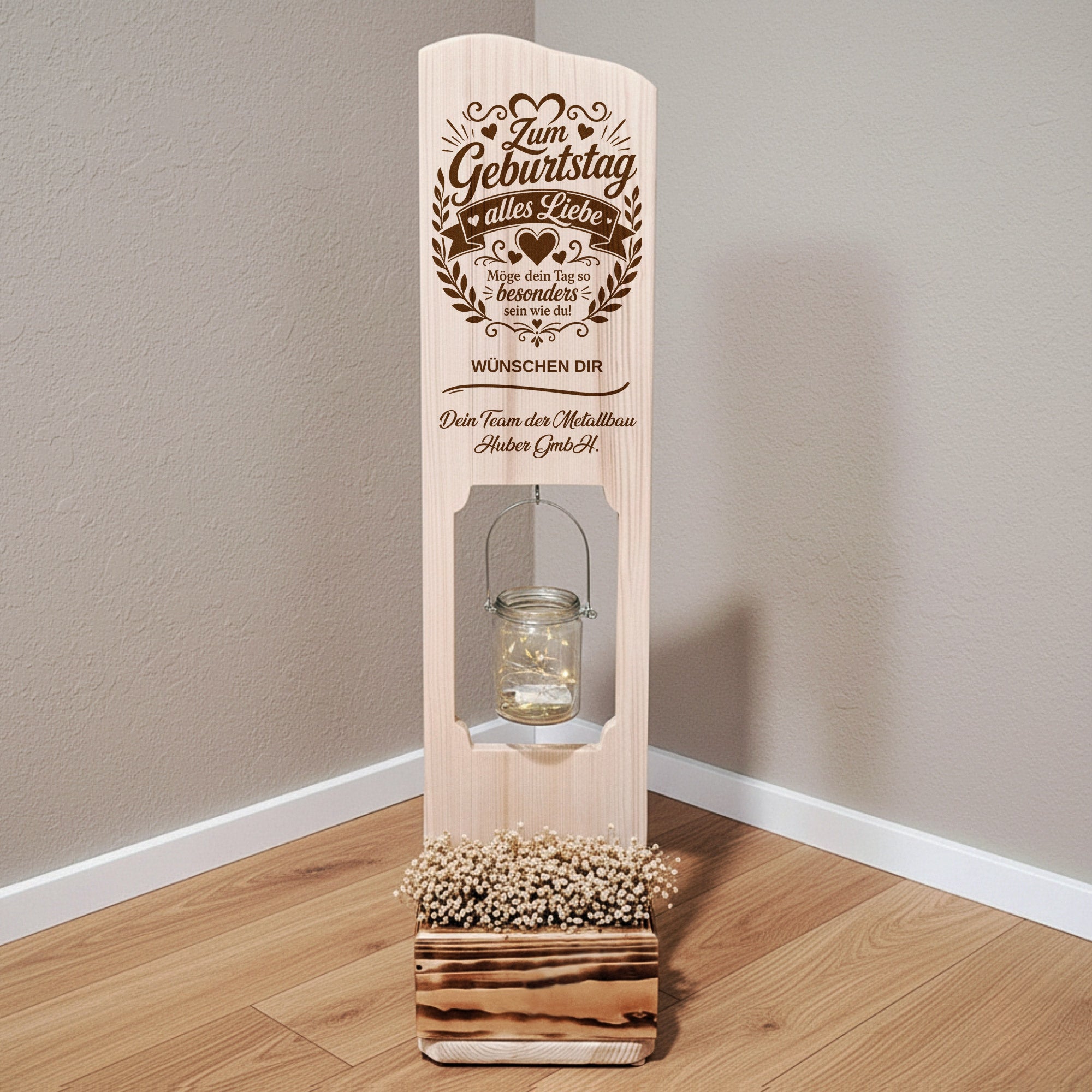 Holz Deko Schild – Zum Geburtstag alles Liebe – Personalisiertes Geburtstagsgeschenk mit Wunschtext – Lasergravur