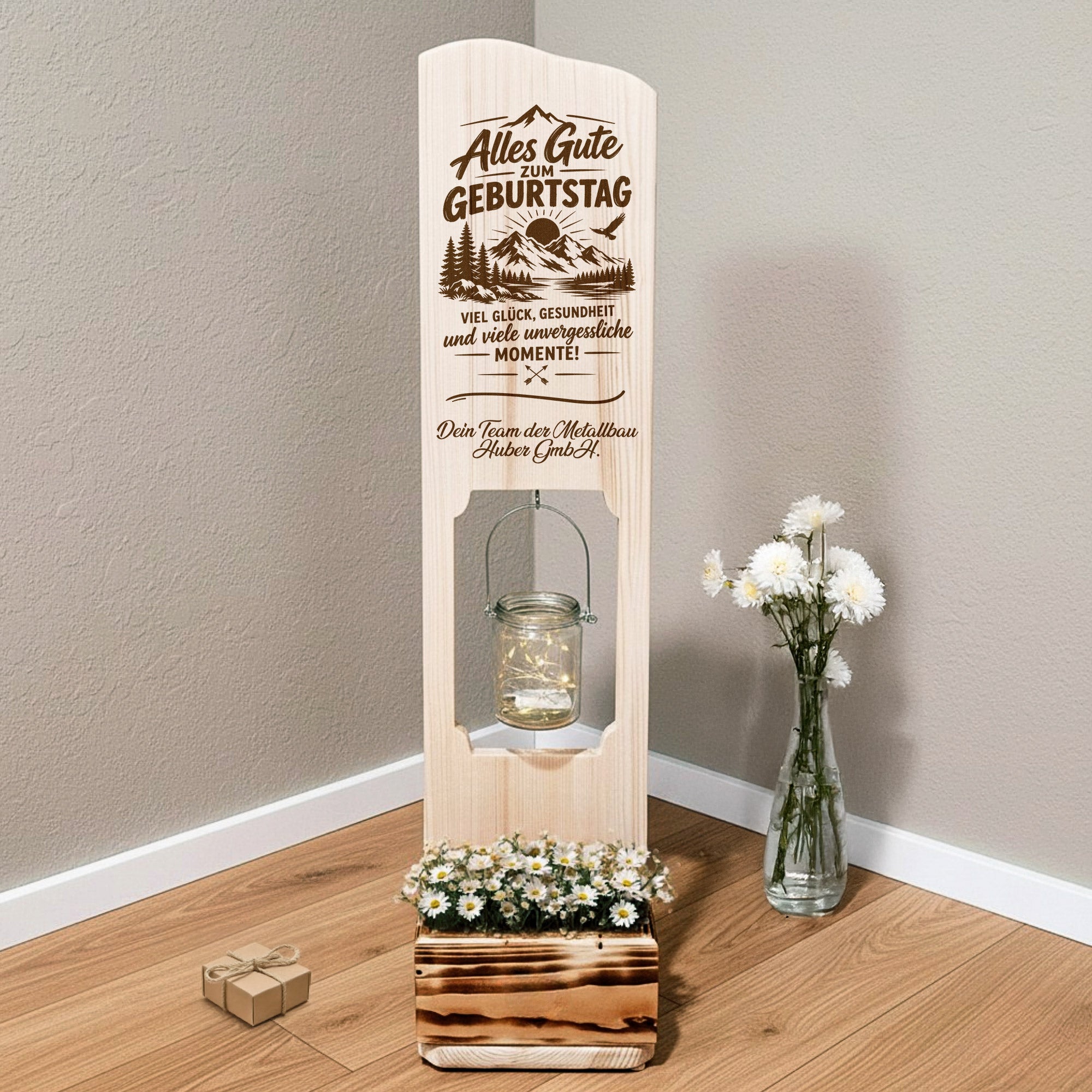 Holz Deko Schild – Alles Gute zum Geburtstag – Personalisiertes Geburtstagsgeschenk mit Wunschtext – Lasergravur