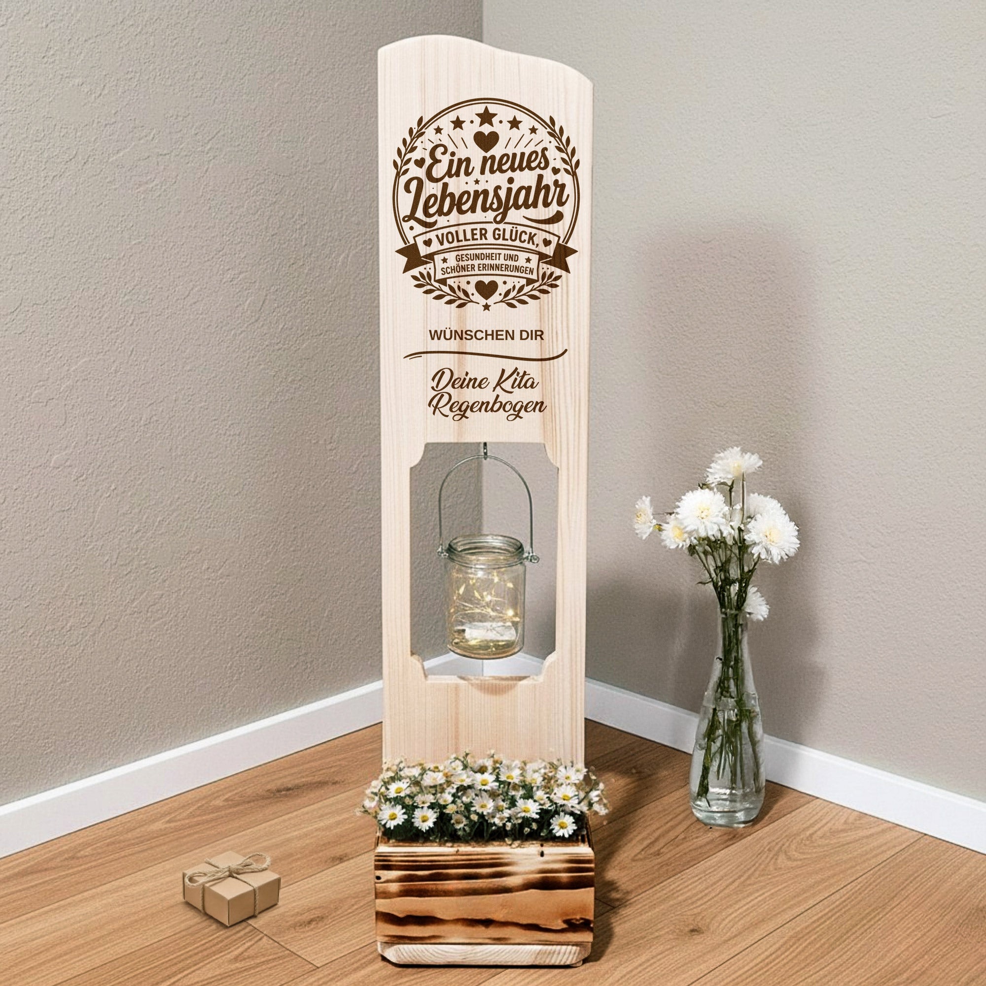 Holz Deko Schild – Geburtstagsgeschenk personalisiert – Neues Lebensjahr mit Wunschtext – Lasergravur