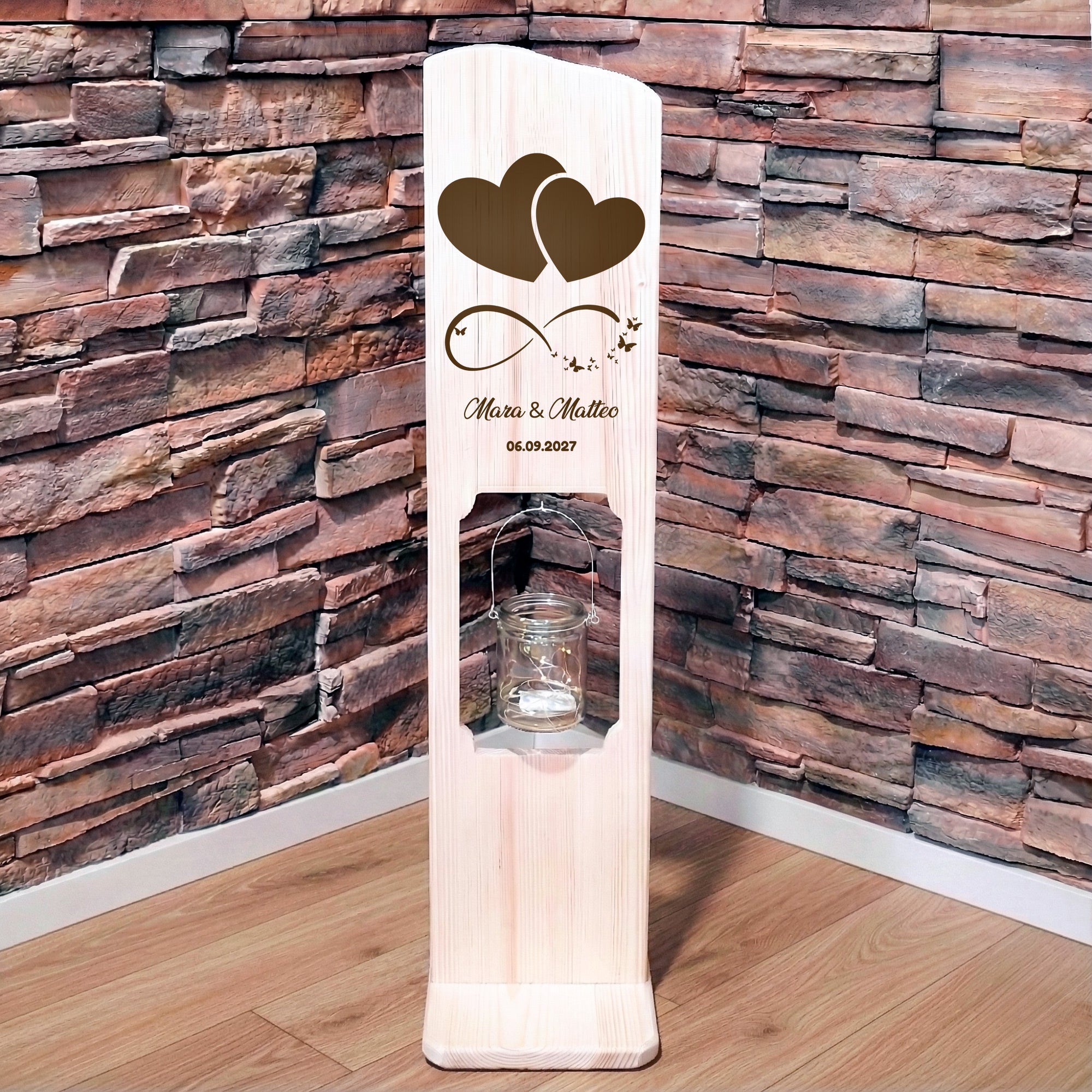 Holz Deko Schild – Doppelte Herzen | Personalisierbar