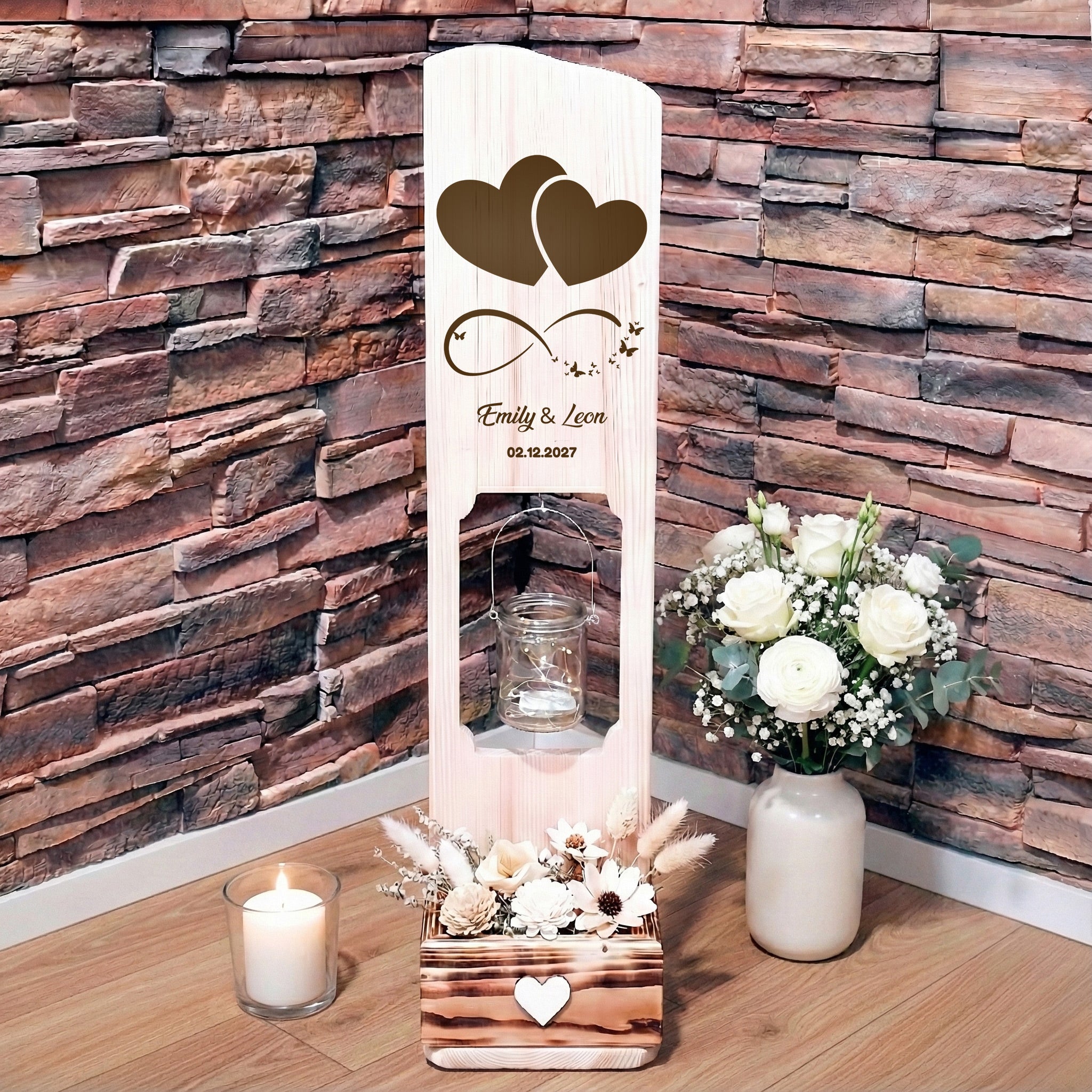 Holz Deko Schild – Doppelte Herzen | Personalisierbar