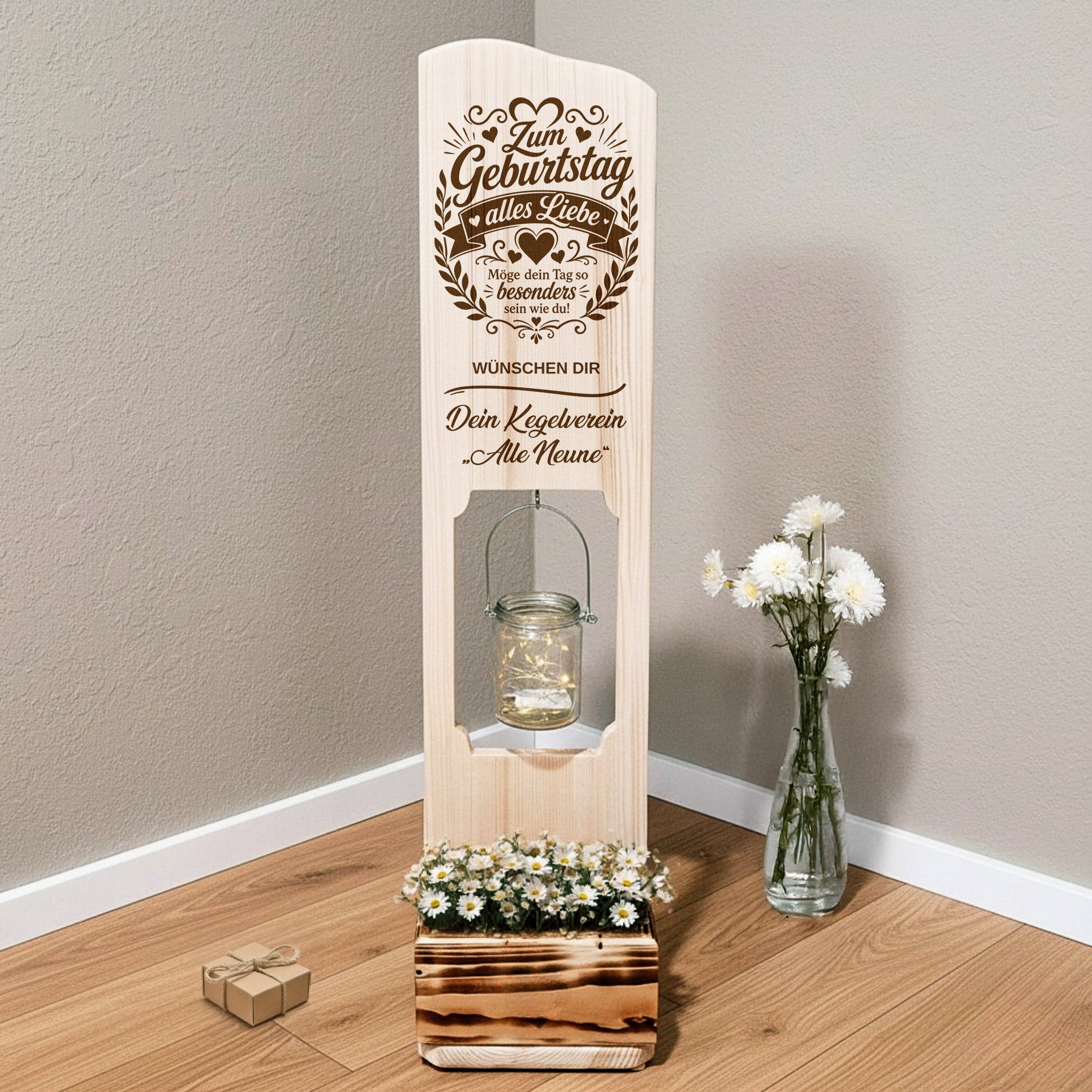 Holz Deko Schild – Zum Geburtstag alles Liebe – Personalisiertes Geburtstagsgeschenk mit Wunschtext – Lasergravur