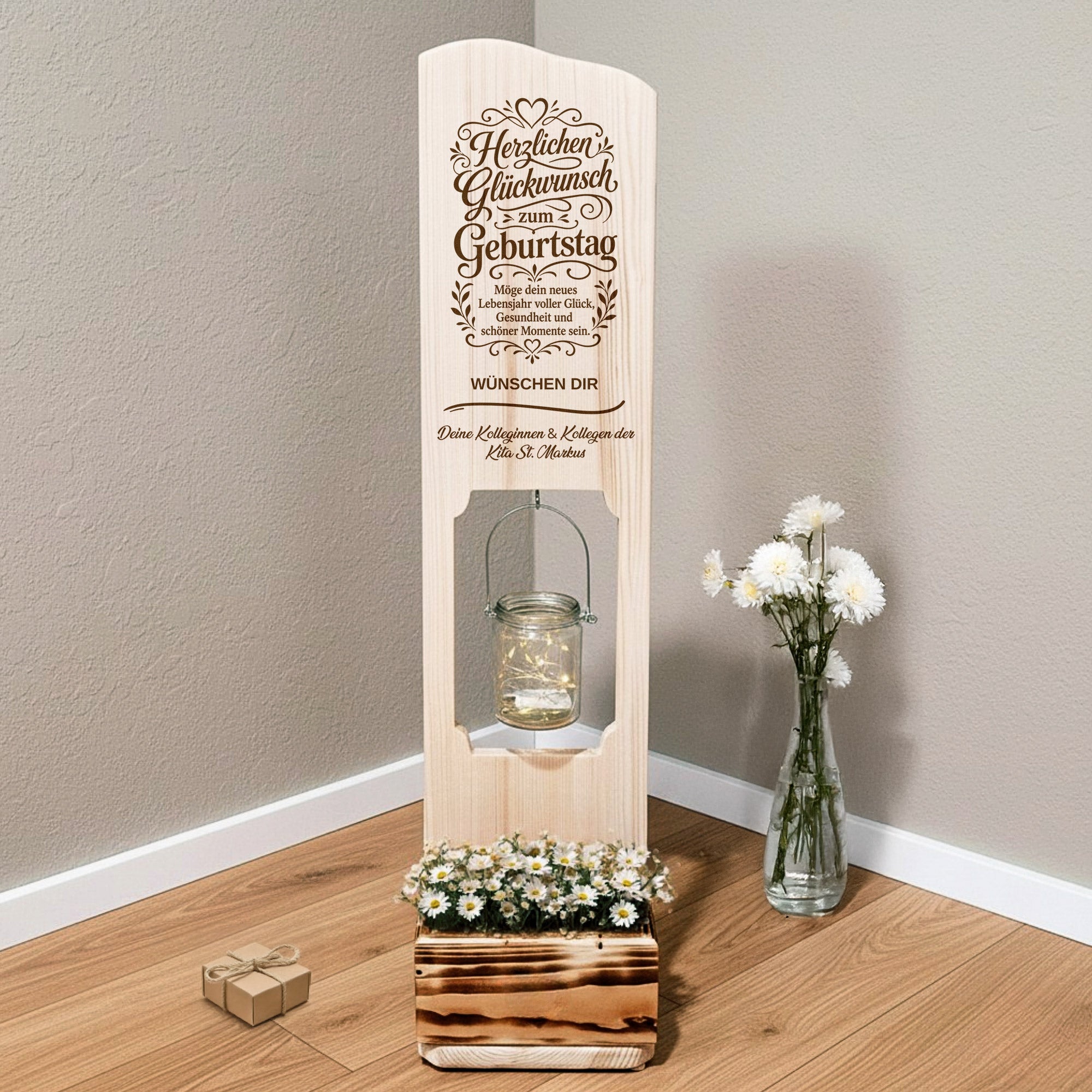 Holz Deko Schild – Herzlichen Glückwunsch zum Geburtstag – Personalisiertes Geburtstagsgeschenk mit Wunschnamen – Lasergravur