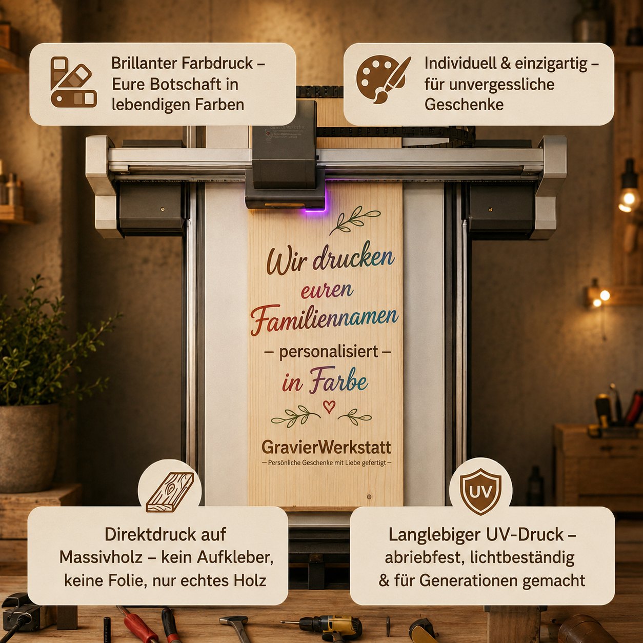 Holz Deko Schild – Herzlich Willkommen bei Familie – Personalisiert mit Familiennamen