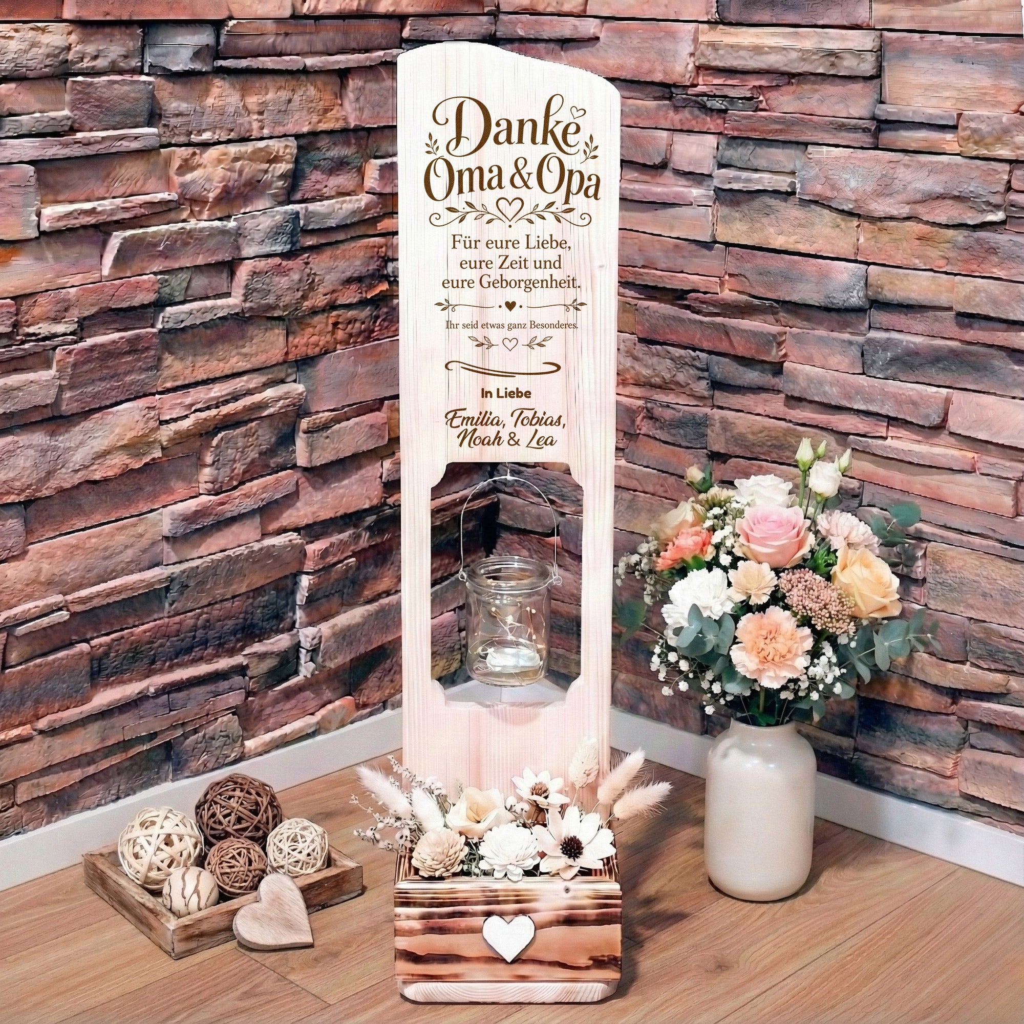 Holz Deko Schild – Danke Oma & Opa – Personalisiertes Geschenk von den Enkeln – Lasergravur