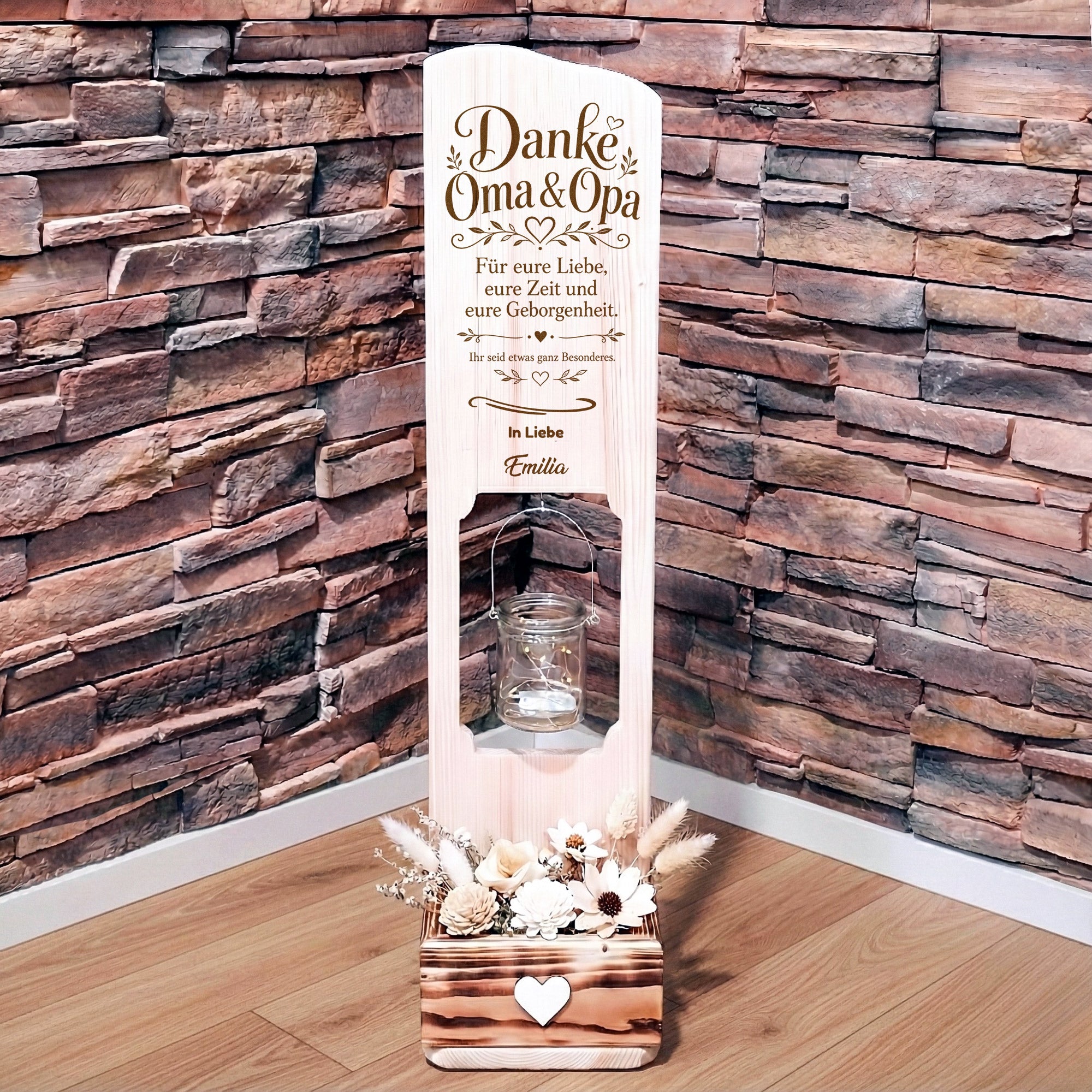 Holz Deko Schild – Danke Oma & Opa – Personalisiertes Geschenk von den Enkeln – Lasergravur