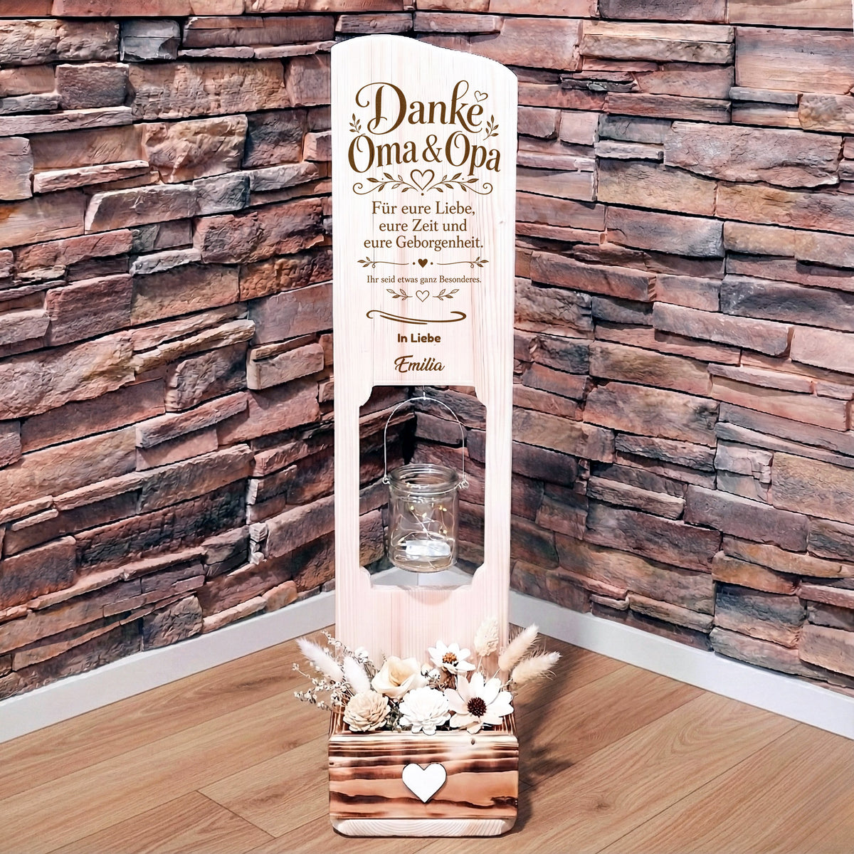 Holz Deko Schild – Danke Oma & Opa – Personalisiertes Geschenk von den Enkeln – Lasergravur