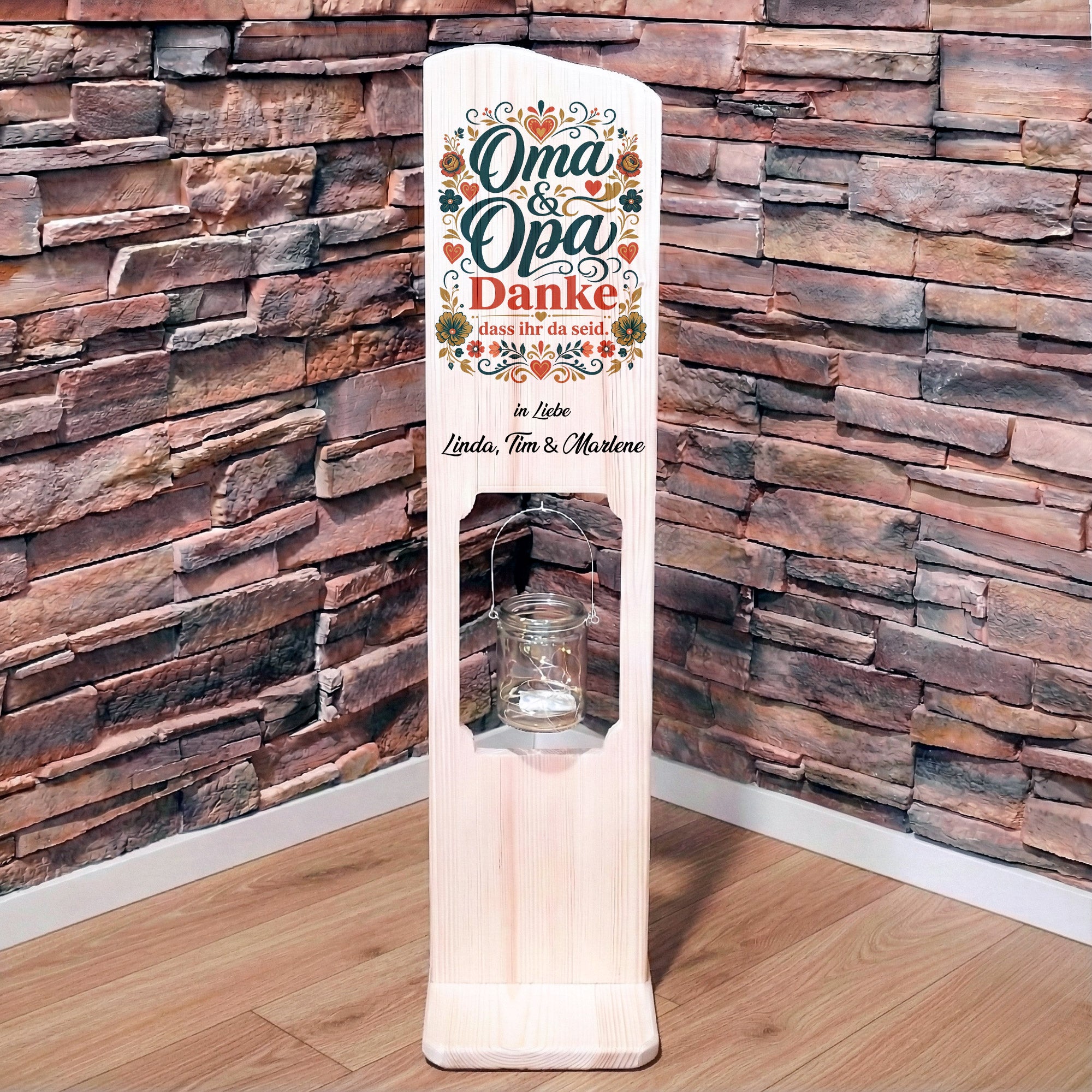 Holz Deko Schild – Oma & Opa, danke, dass ihr da seid – Farbig personalisiert mit Namen