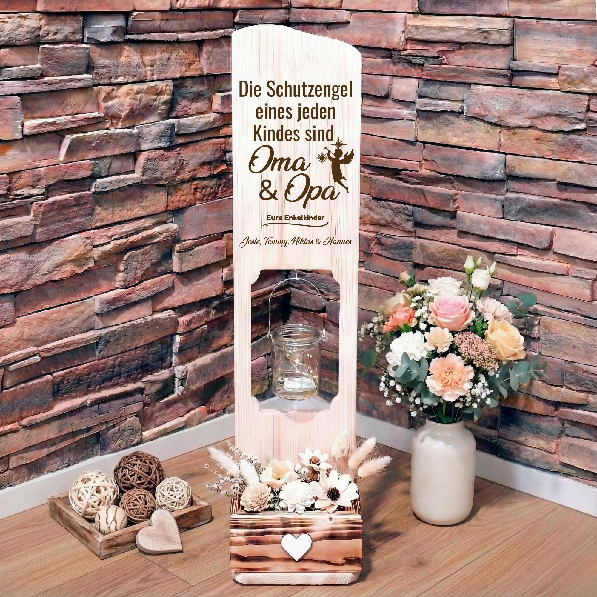 Holz Deko Schild – Oma & Opa – Die Schutzengel eines jeden Kindes – Personalisiert mit Namen – Lasergravur