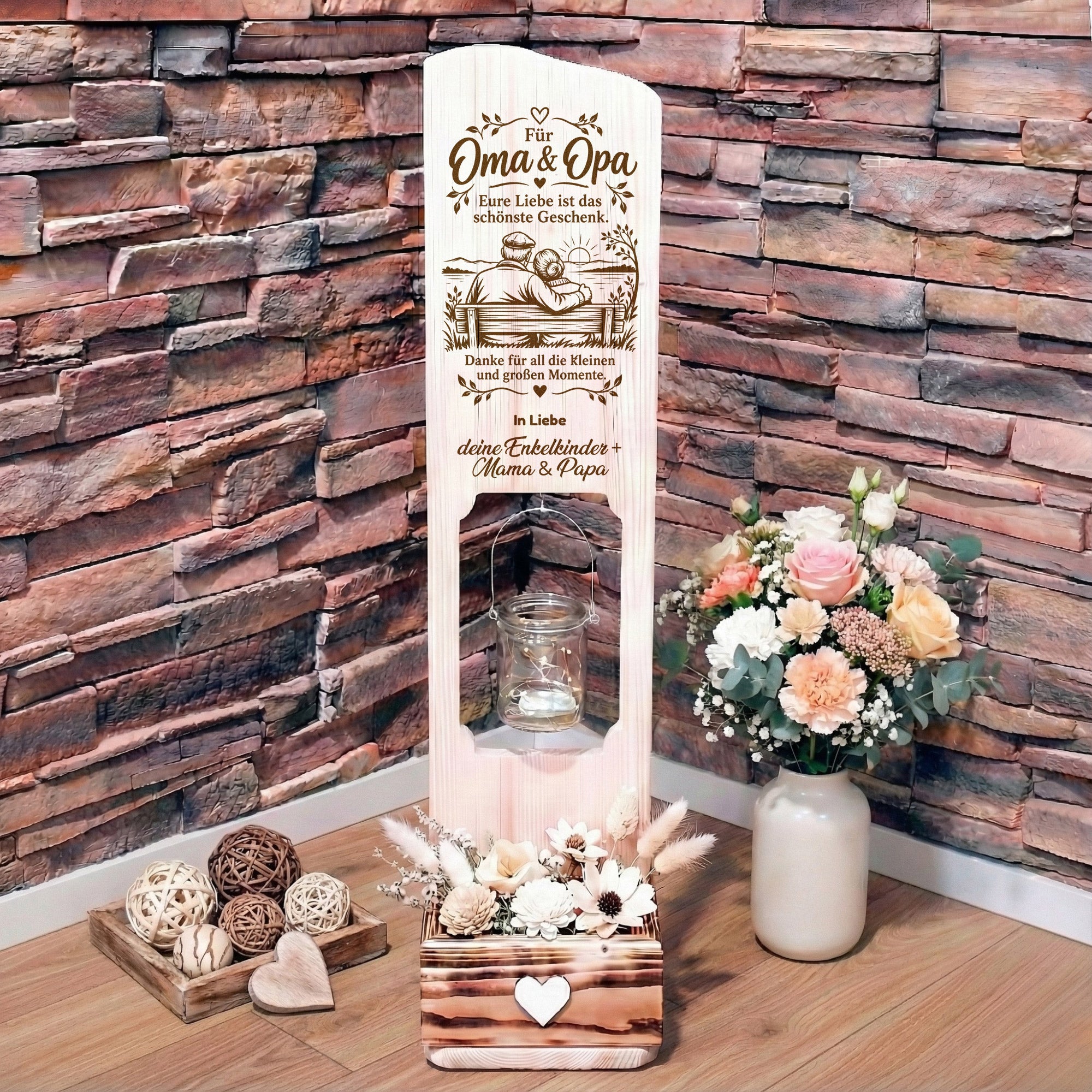 Holz Deko Schild – Oma & Opa – Mit euch ist jeder Moment besonders – Personalisiertes Geschenk mit Lasergravur
