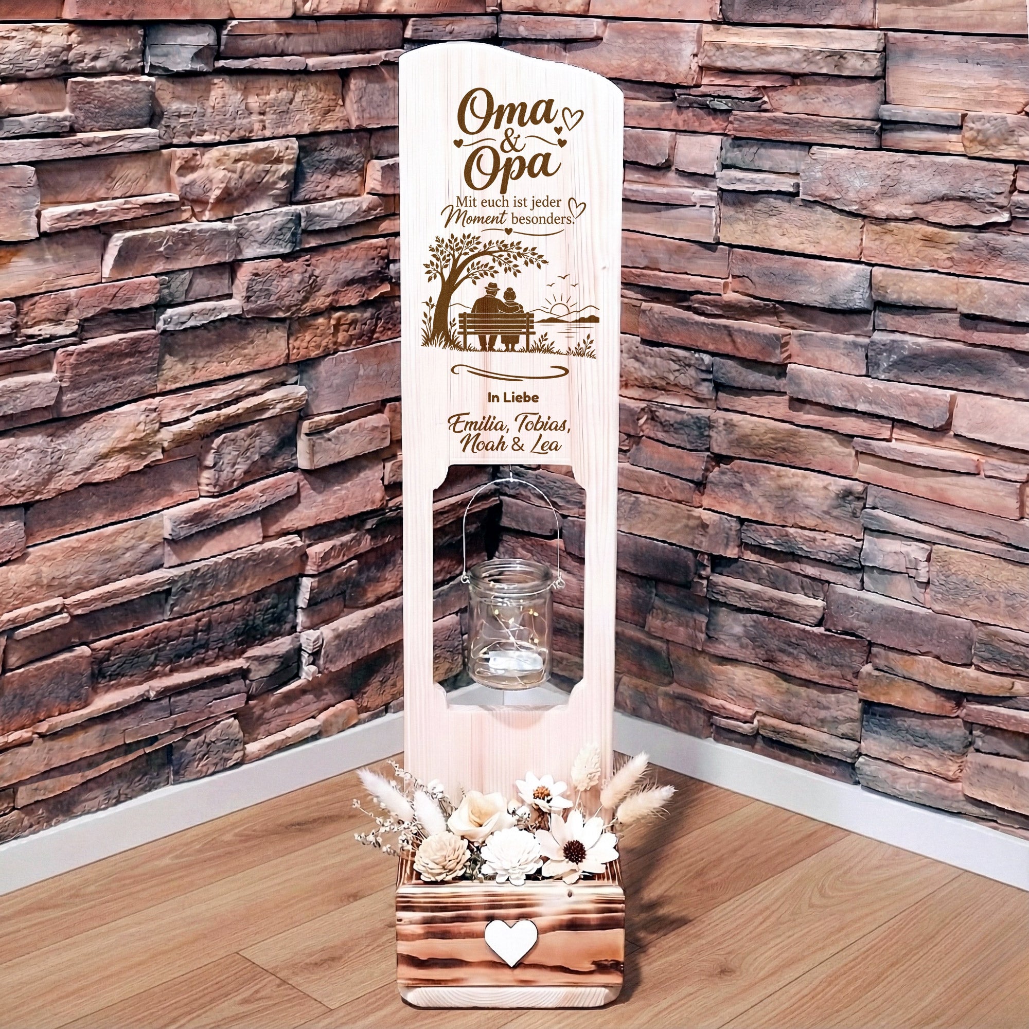 Holz Deko Schild – Oma & Opa – Mit euch ist jeder Moment besonders – Personalisiertes Geschenk mit Lasergravur
