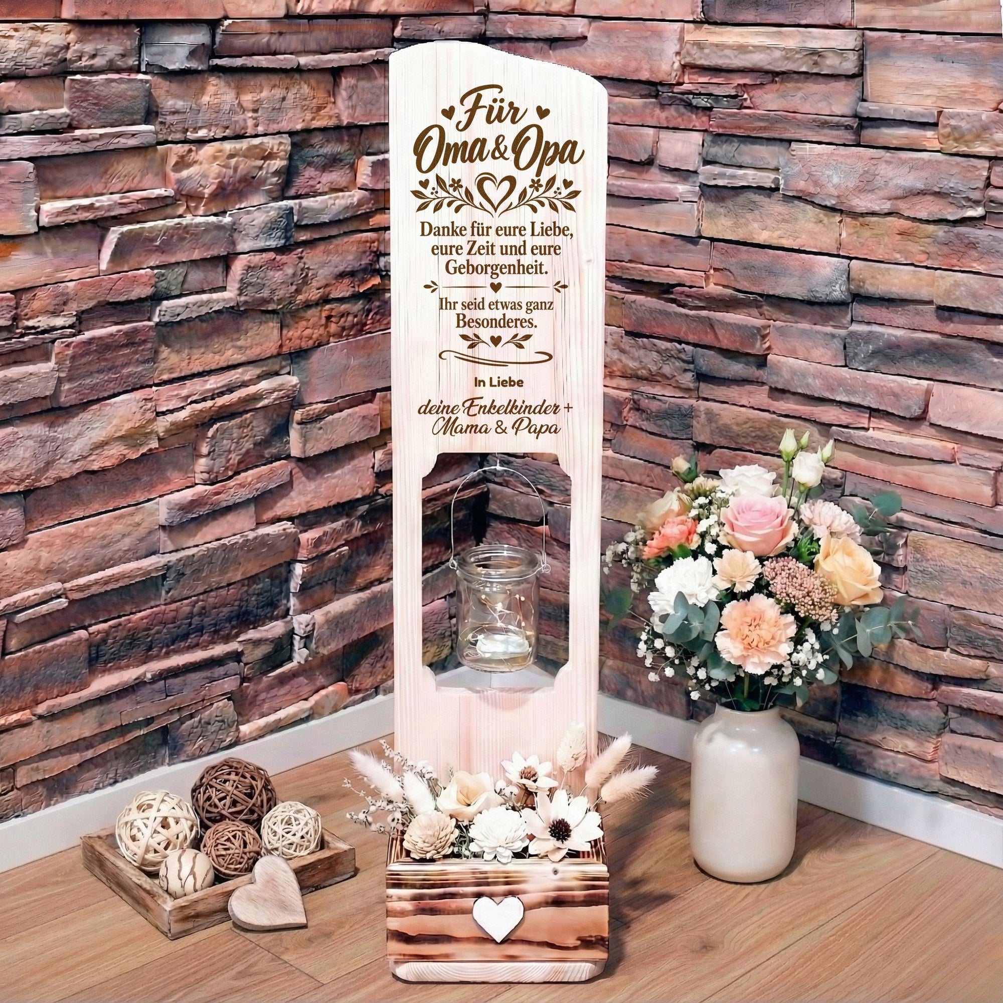 Holz Deko Schild für Oma & Opa – Personalisiertes Geschenk für Großeltern mit Lasergravur