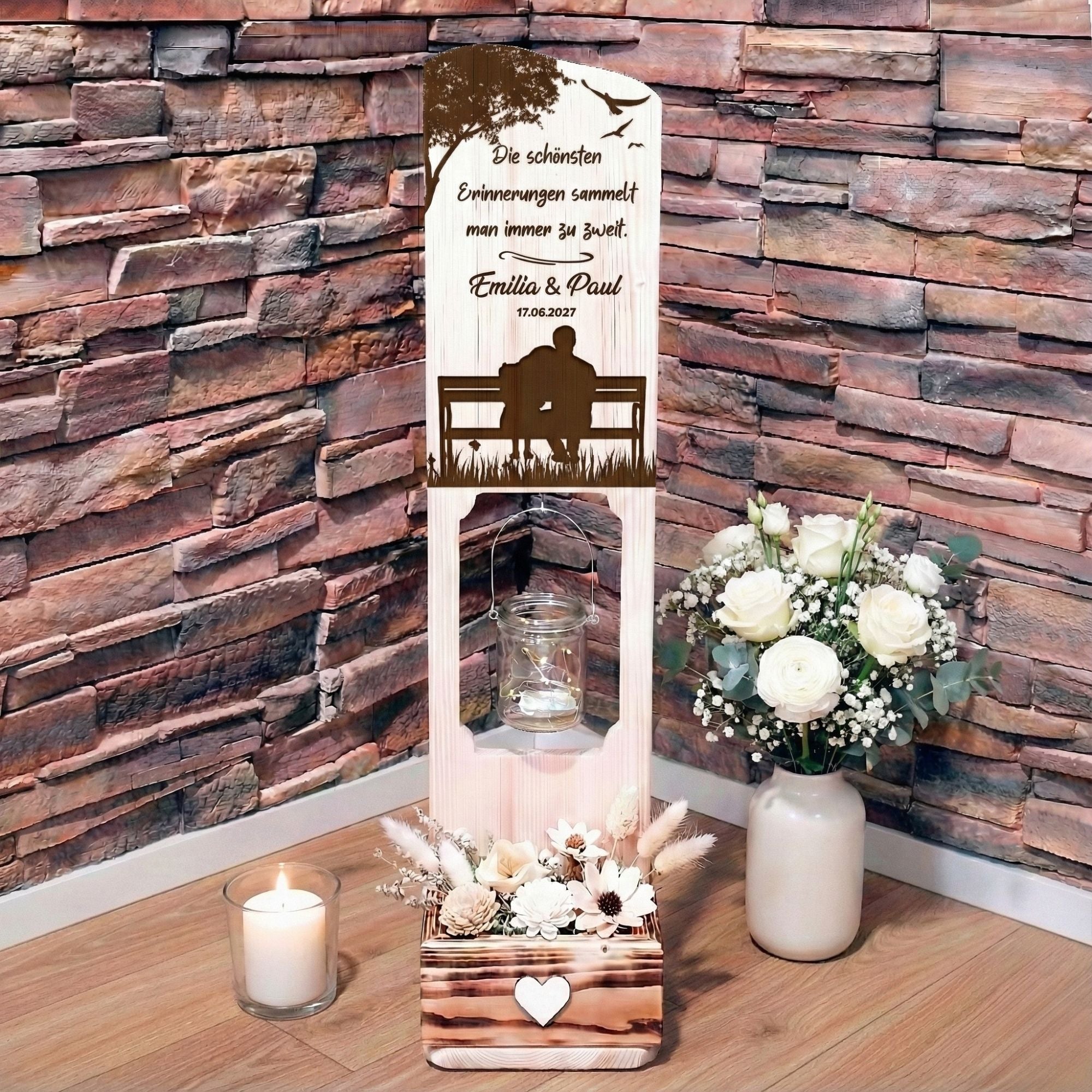 Holz Deko Schild – Pärchen auf der Bank | Personalisierbar