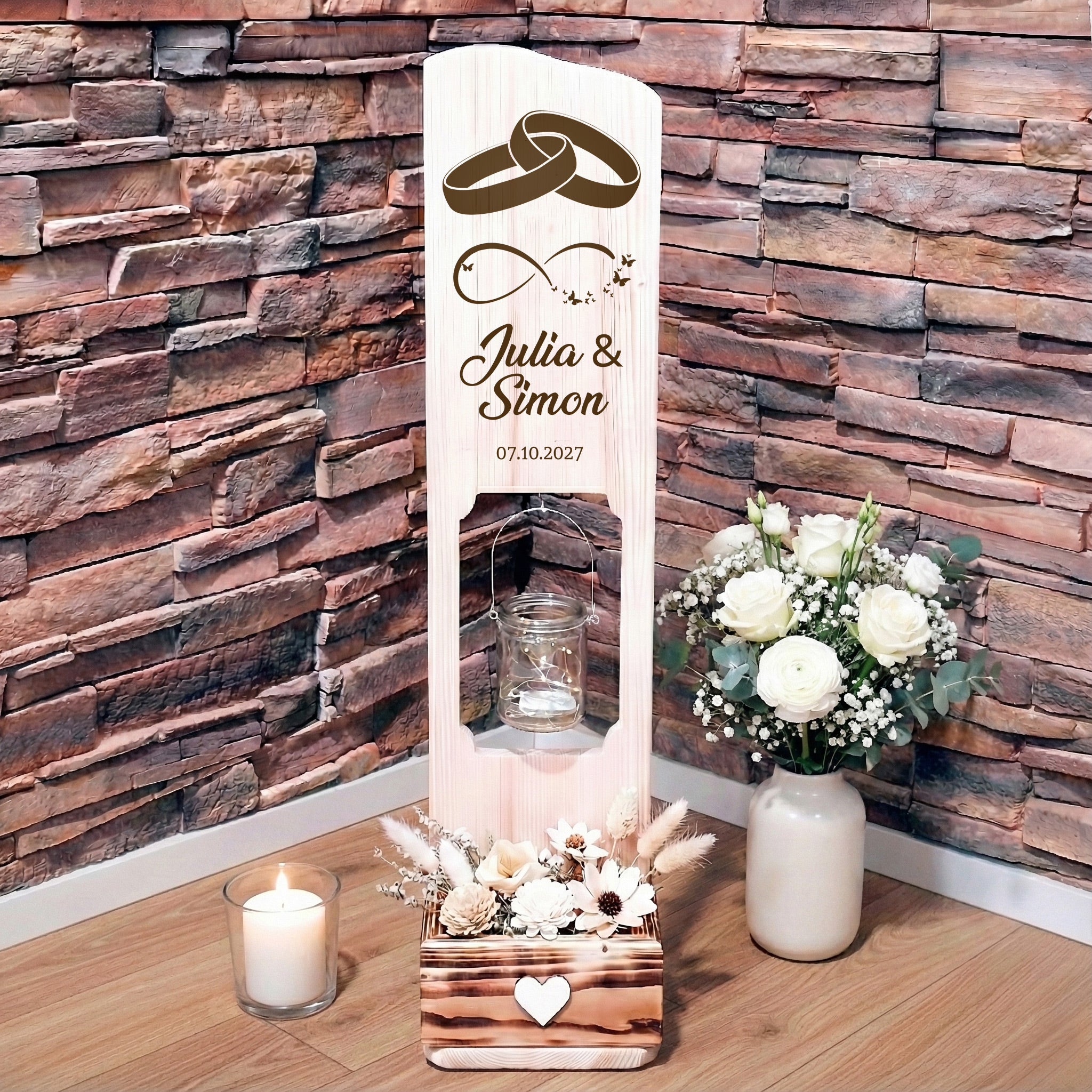 Holz Deko Schild – Zwei Ringe | Personalisierbar