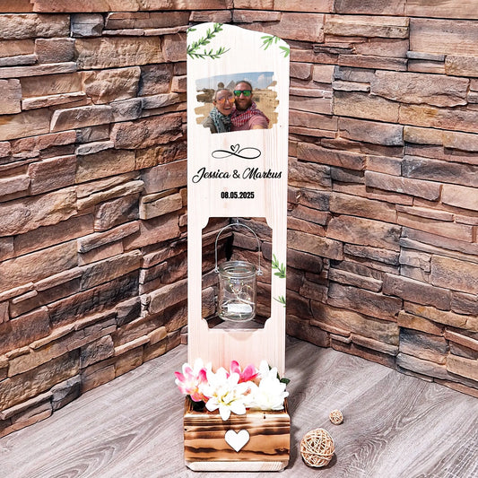 Holz Deko Schild – Personalisiertes Hochzeitsgeschenk mit Namen, Datum & Foto